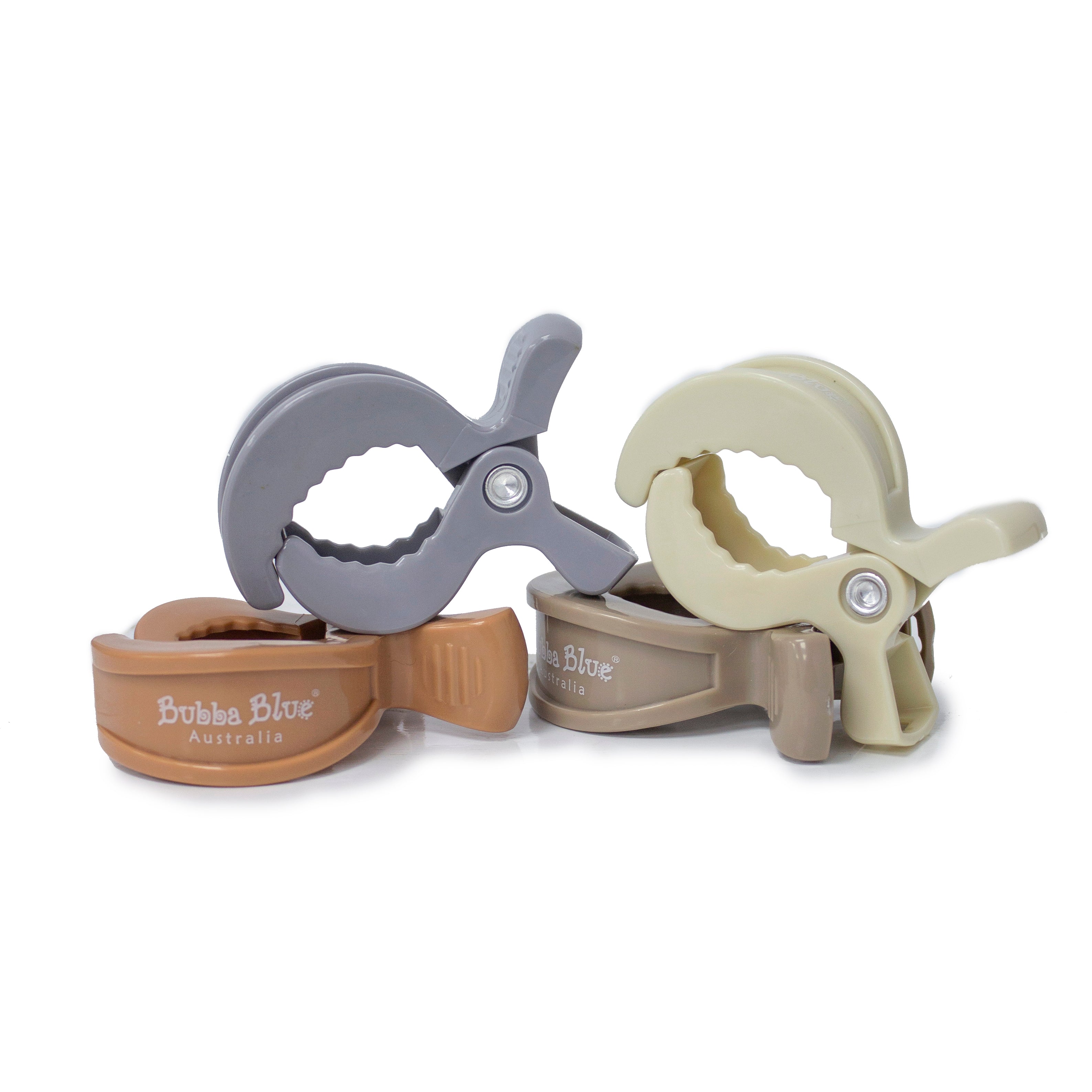 4-Pack Unisex Pram Clips - Grey, Sand, Nutmeg & Terracotta | Secure Baby Stroller Accessories for Shopping Trips & Outdoor Adventures