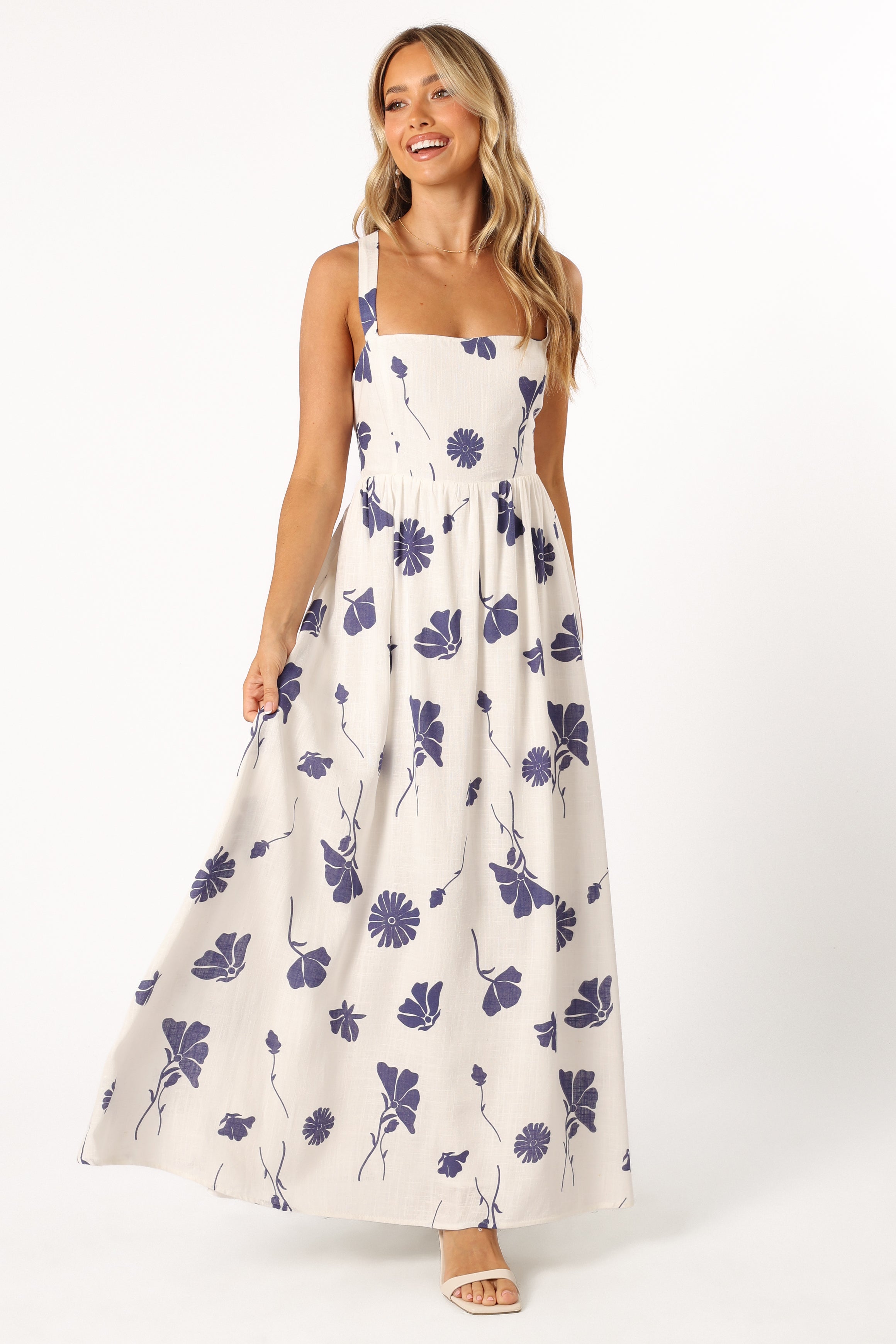 Hazel Maxi Dress - Navy Blue Floral Print Women's Long Dress for Summer, Beach, Vacation & Casual Wear | Elegant Boho Style Flowy Dress for Outdoor Events & Parties