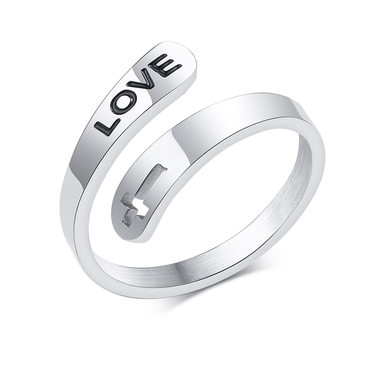 Yomlry Adjustable Stainless Steel Cross Ring - Christian Love, Faith, Hope Blessed Jewelry for Women & Girls | Inspirational Promise Band, Open Statement Rings | Perfect Gift for Church, Baptism, Weddings & Daily Wear