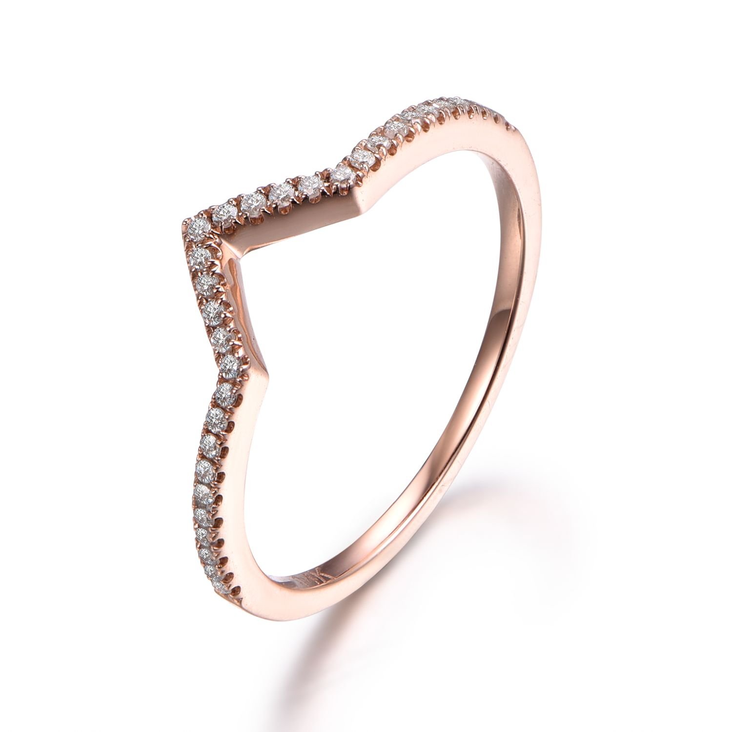 14K Rose Gold V-Shaped Diamond Wedding Ring - Curved Chevron Band, Half Eternity Anniversary Ring for Women | Perfect for Engagement, Proposal & Special Occasions