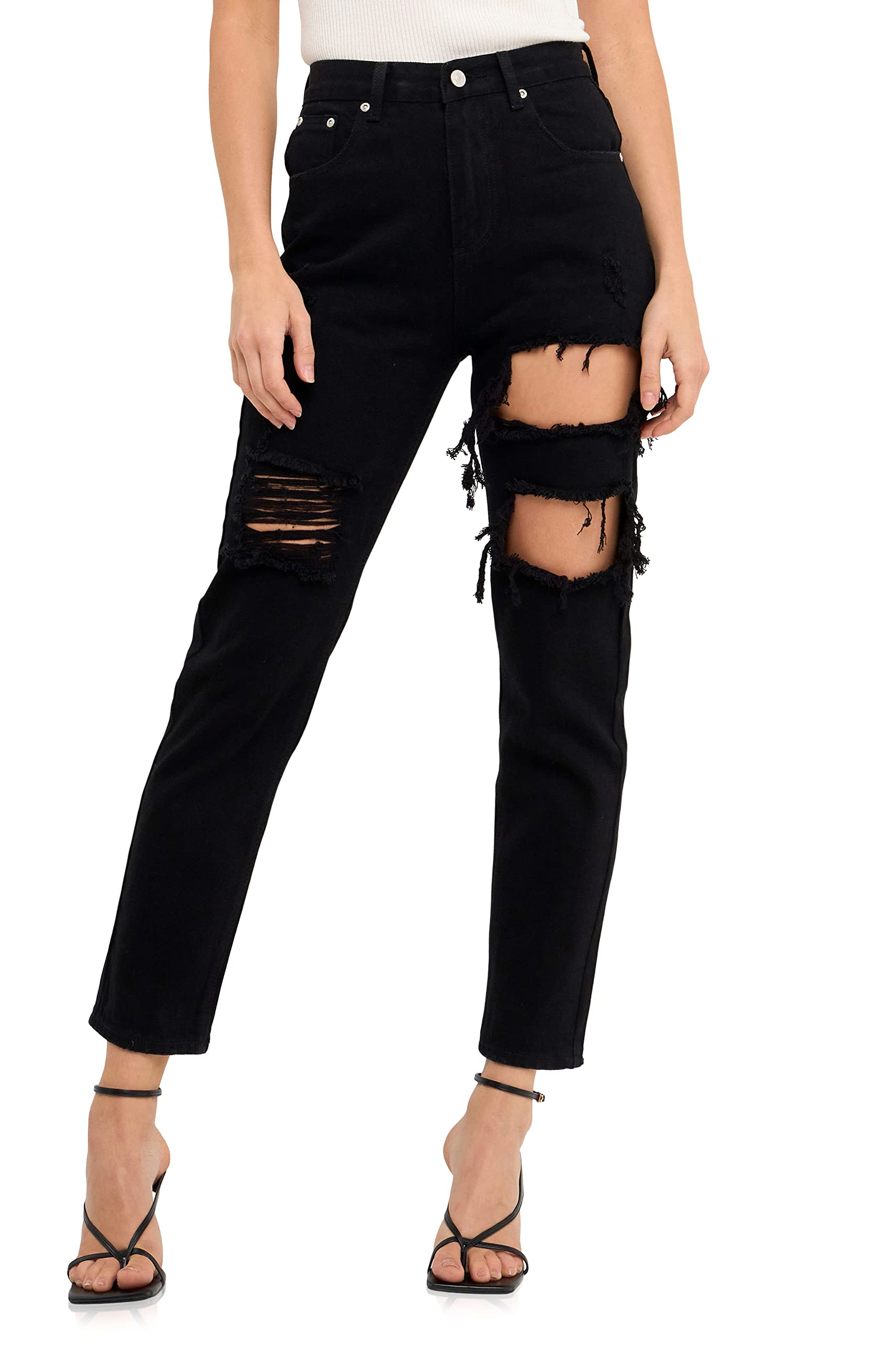 Women's High Waist Cut Out Ripped Straight Leg Jeans - Trendy Distressed Denim Pants for Casual Wear & Street Style Outfits