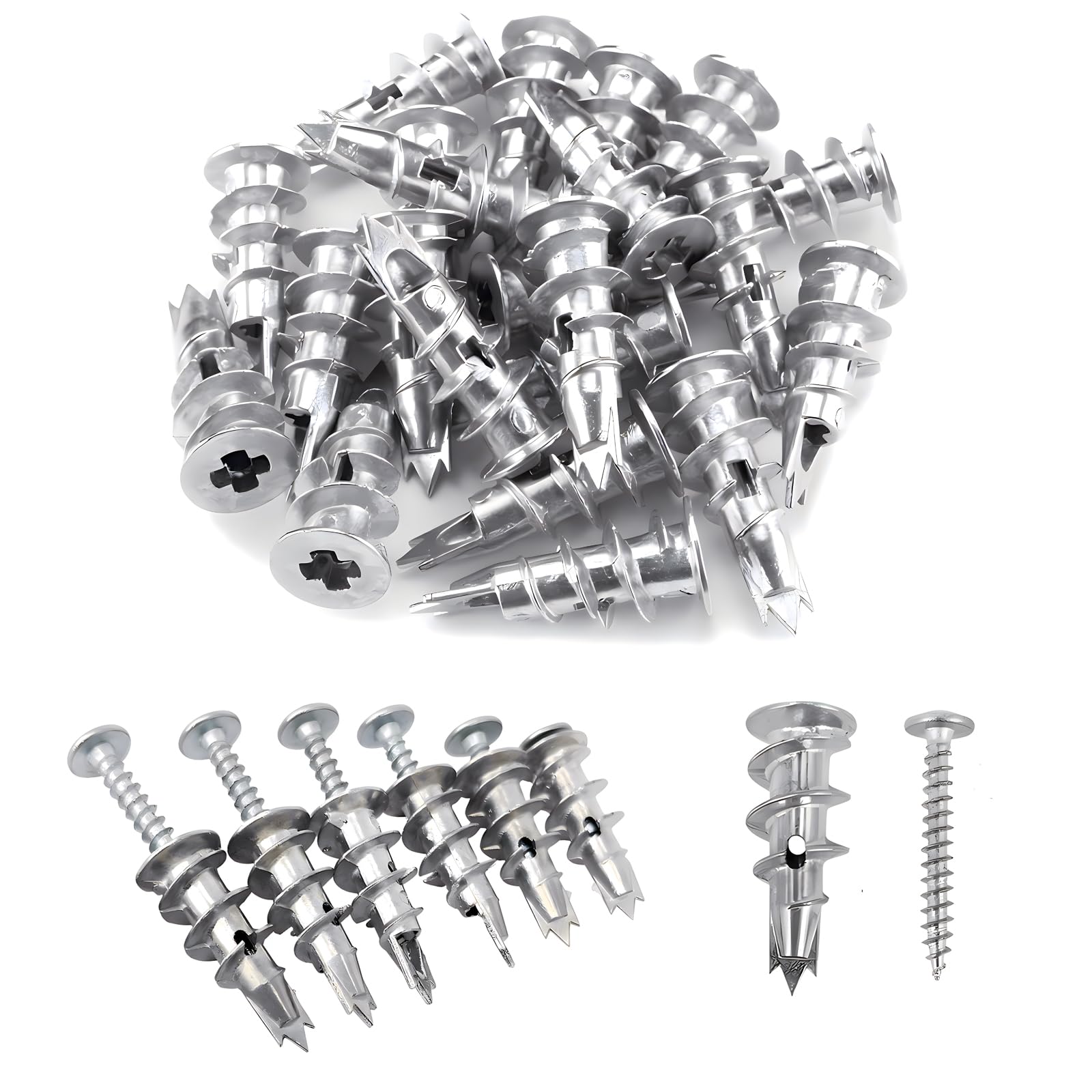 100PCS Zinc Self-Drilling Drywall Anchors Kit - 50 Heavy Duty Hollow Metal Wall Anchors with 50#6 x 1-1/4'' Screws - Perfect for Hanging Pictures, Shelves, and Home Decor on Sheetrock Walls