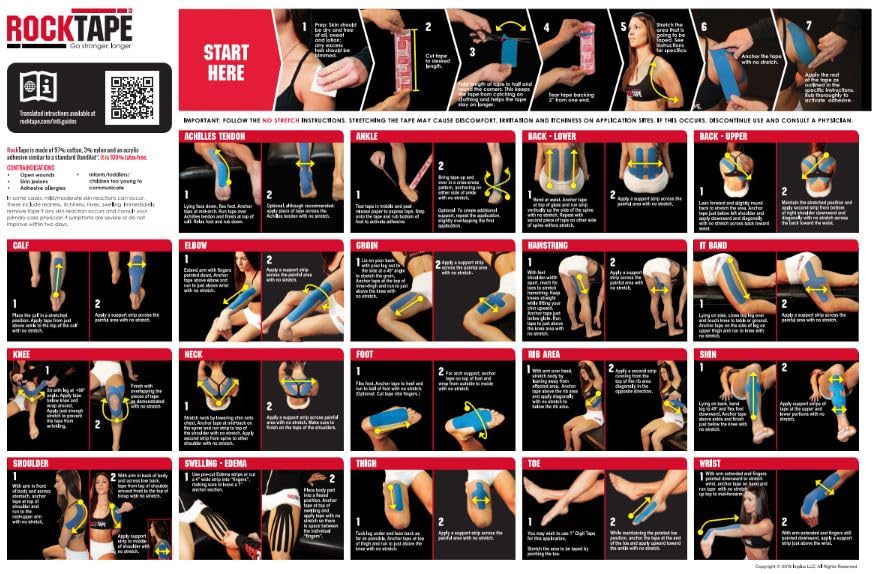 RockTape 2-Inch Extra Sticky Kinesiology Tape for Sports & Recovery - Waterproof Athletic Tape for Pain Relief, Muscle Support & Injury Prevention - Ideal for Athletes, Runners & Physical Therapy