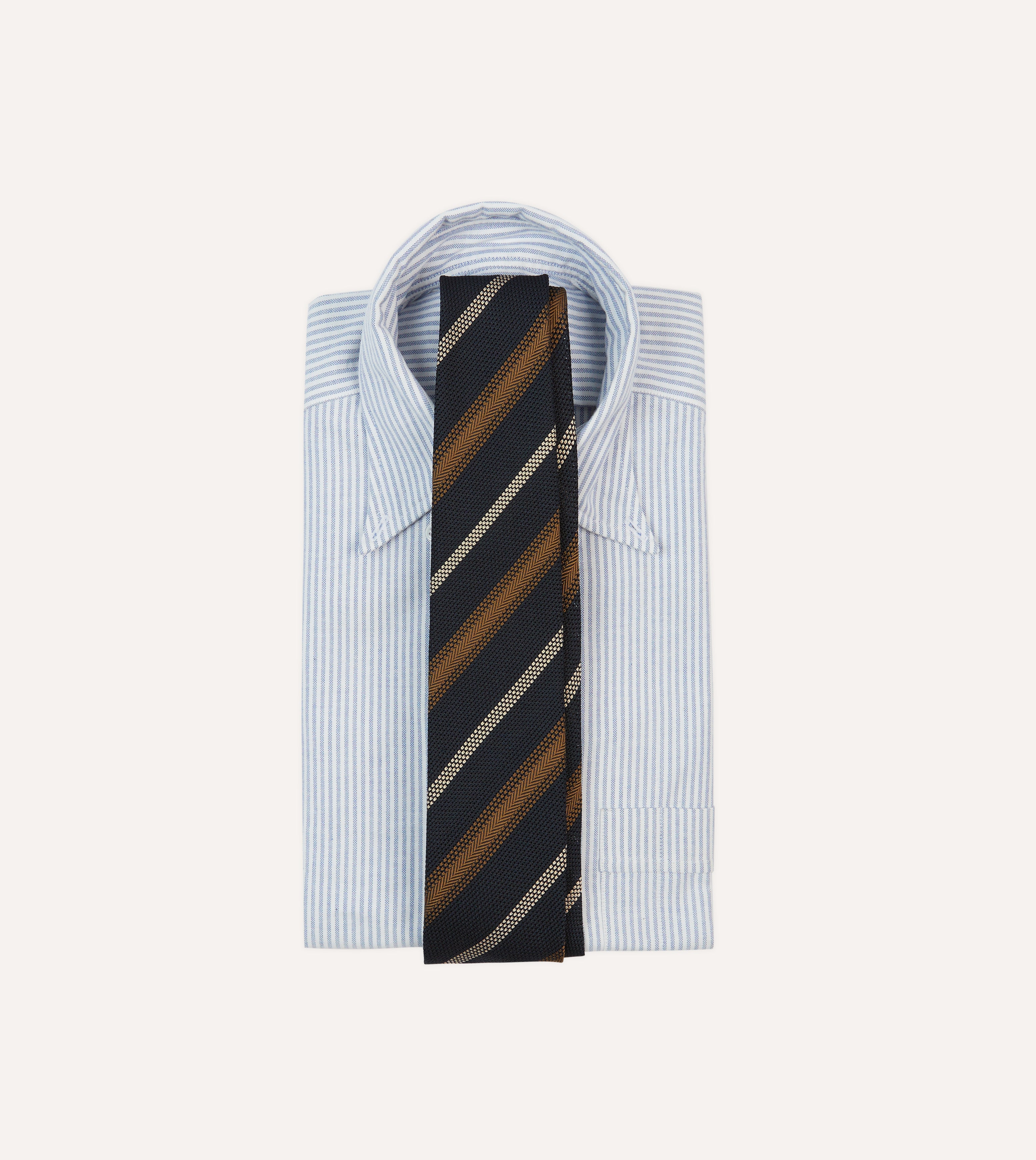 Premium Navy, Gold & Ecru Striped Hand-Rolled Silk Grenadine Necktie for Men - Elegant Business, Wedding & Formal Occasion Accessory