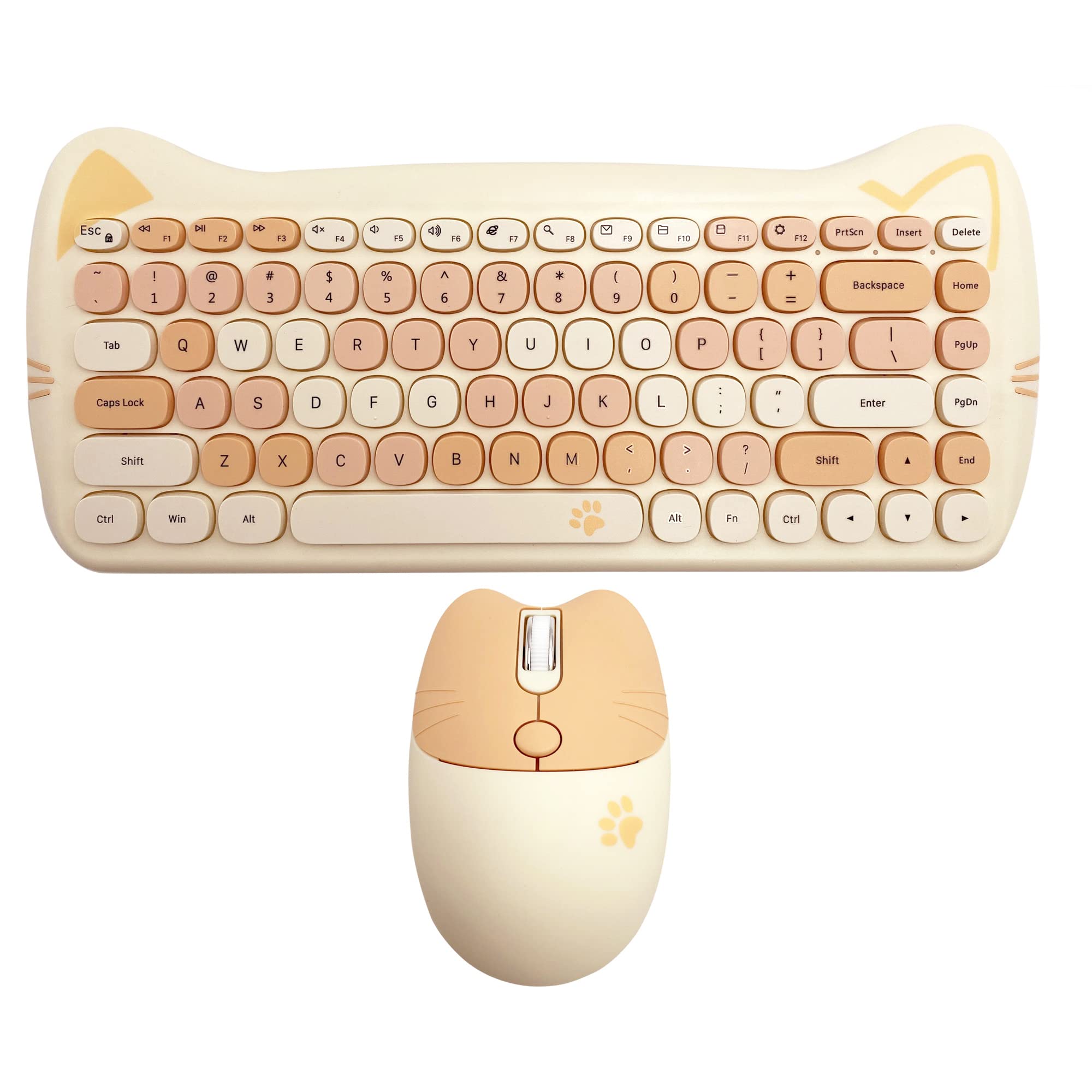 Wireless Mouse and Keyboard Combo - 2.4G Cordless Cat Design Mouse & Keyboard Set with USB Receiver for Laptop, PC, MAC (Milk Tea Brown) - Perfect for Office, Home, Gaming & Gift Giving