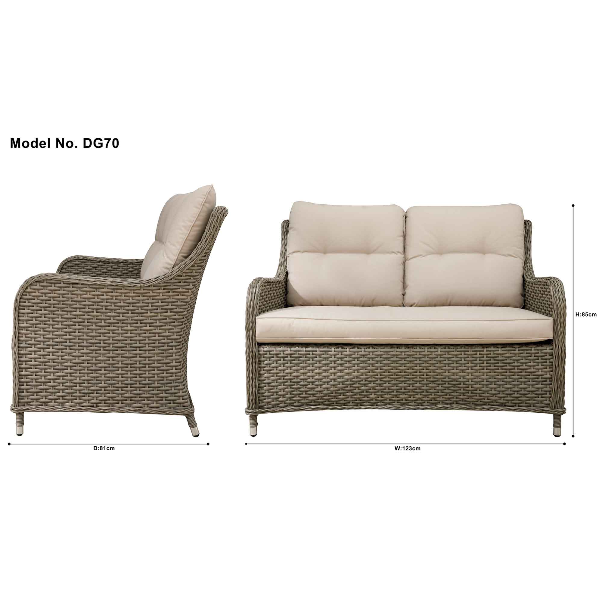 Chester Rattan Wicker Outdoor 2-Seater Sofa with Cushion - Brown DG70 | Patio Furniture for Garden, Porch & Backyard Relaxation