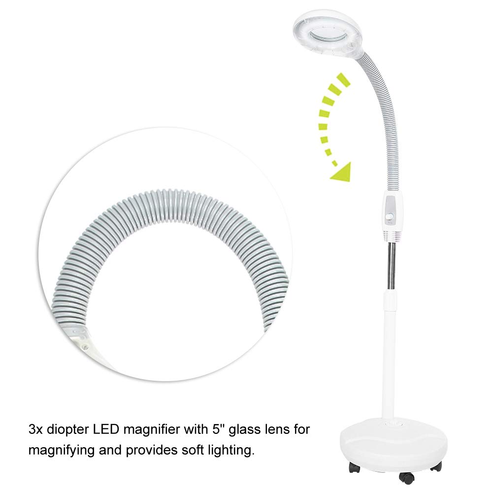 LED Magnifying Floor Lamp with 3X Lens - Adjustable Height Stand for Makeup, Crafts & Reading - Bright Illumination for Beauty Care & Detailed Work (US) - Perfect for Home Salon, Hobby Room & Office Workspace