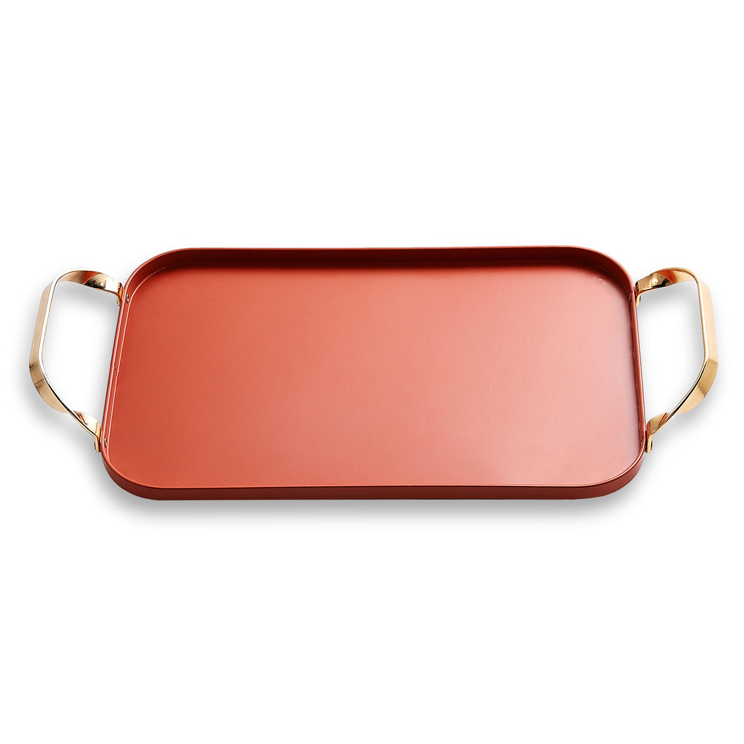 BLUE GINKGO Decorative Metal Serving Tray with Handles - Elegant Coffee Table Tray for Home Decor, Vanity, Jewelry & Makeup Organization - Gold Accent Bar Tray for Liquor Display & Perfume Storage - Perfect for Living Room, Bedroom & Bathroom Decor