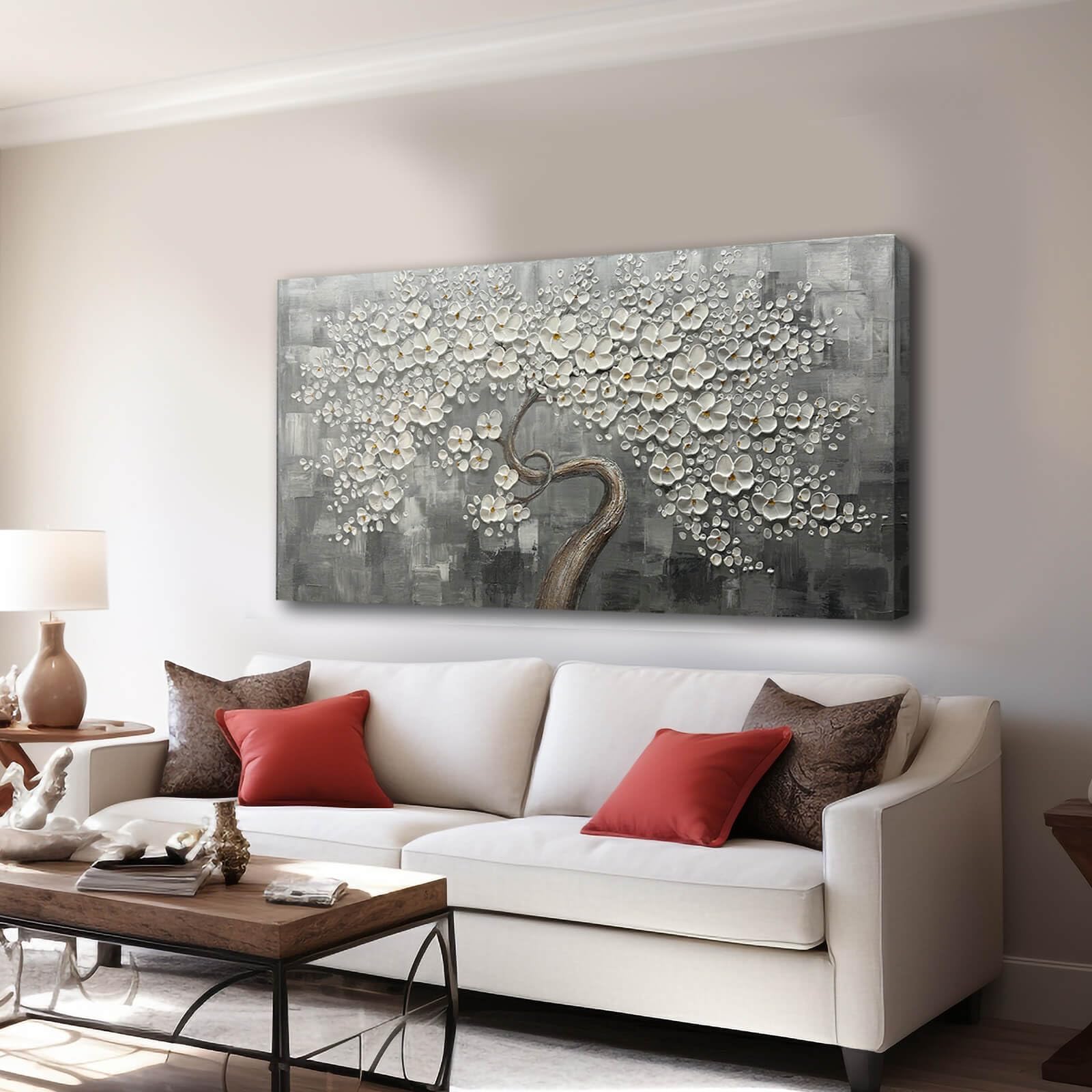 Hand-Painted White Floral Wall Art - 24