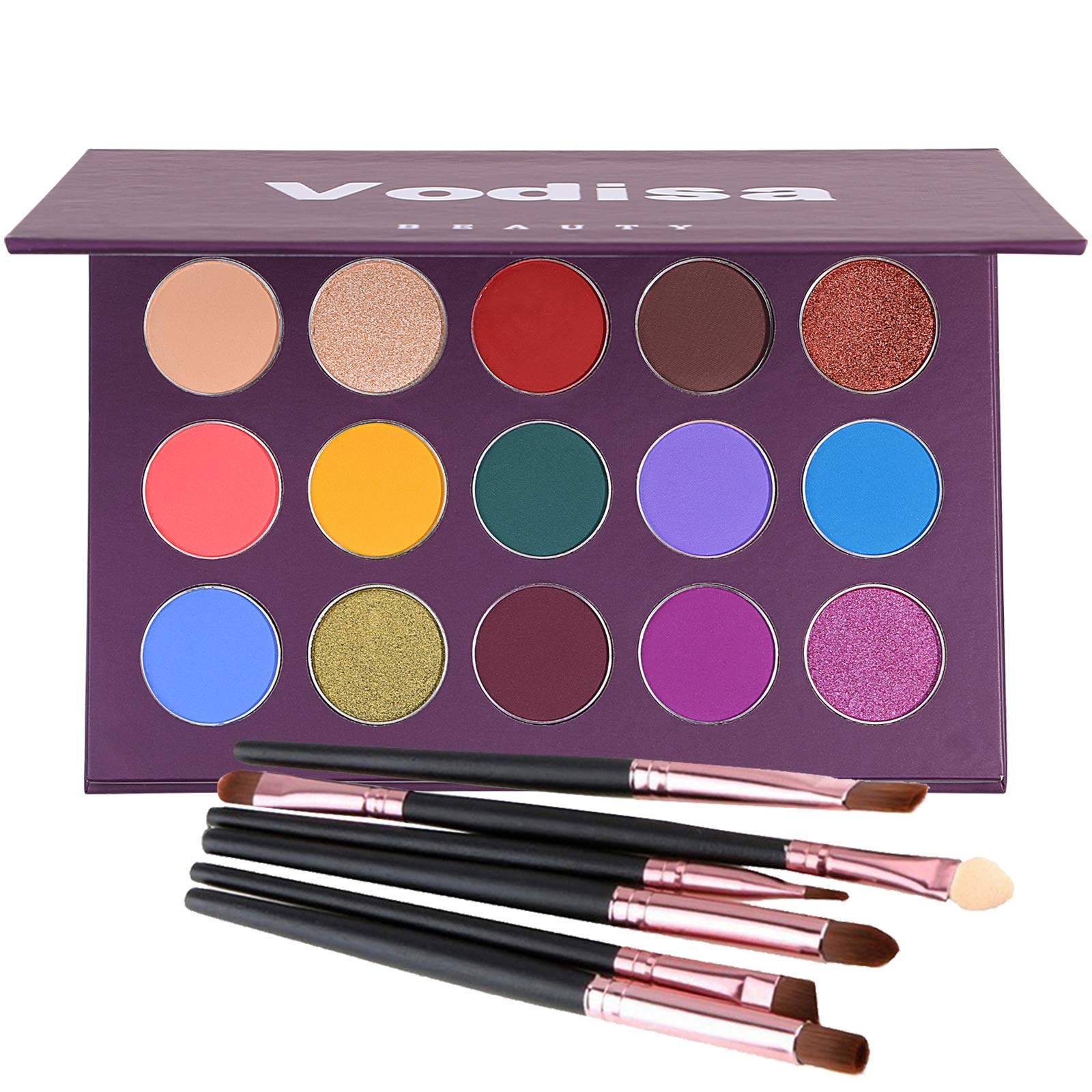 Vodisa 15-Color Eyeshadow Palette - Matte & Shimmer High Pigmented Makeup Set with Brushes | Long Lasting, Waterproof Warm Nudes & Natural Shades | Perfect for Day to Night Looks, Professional Makeup & Special Occasions (Purple)