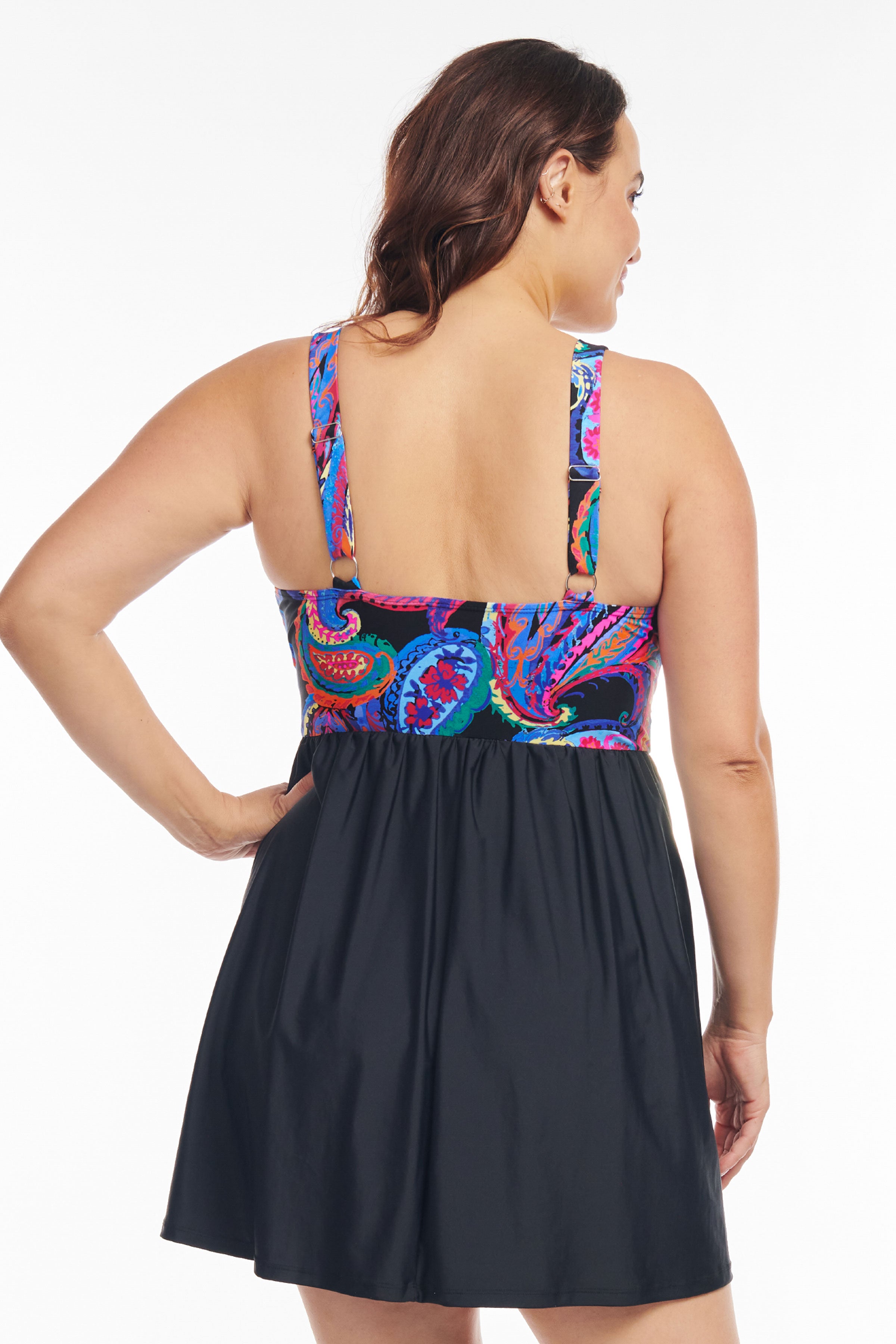 Plus Size Twist Knot One Piece Swimdress - French Paisley Print Bathing Suit for Women | Beach Vacation, Pool Party & Summer Swimwear
