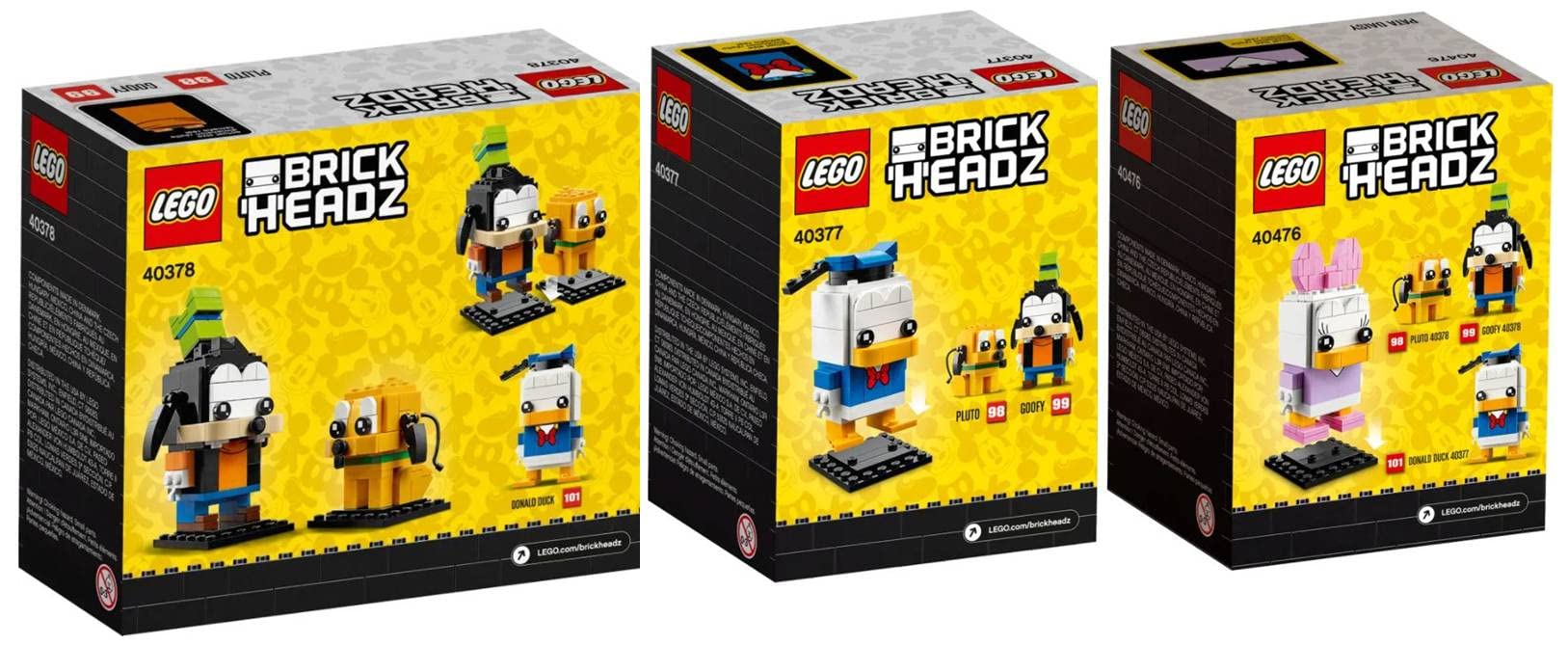 LEGO BrickHeadz Disney Pluto & Goofy (40378), Daisy Duck (40476) & Donald Duck (40377) Exclusive Collectible Figures Bundle - Perfect for Disney Fans, Gift Ideas & Home Decor Display