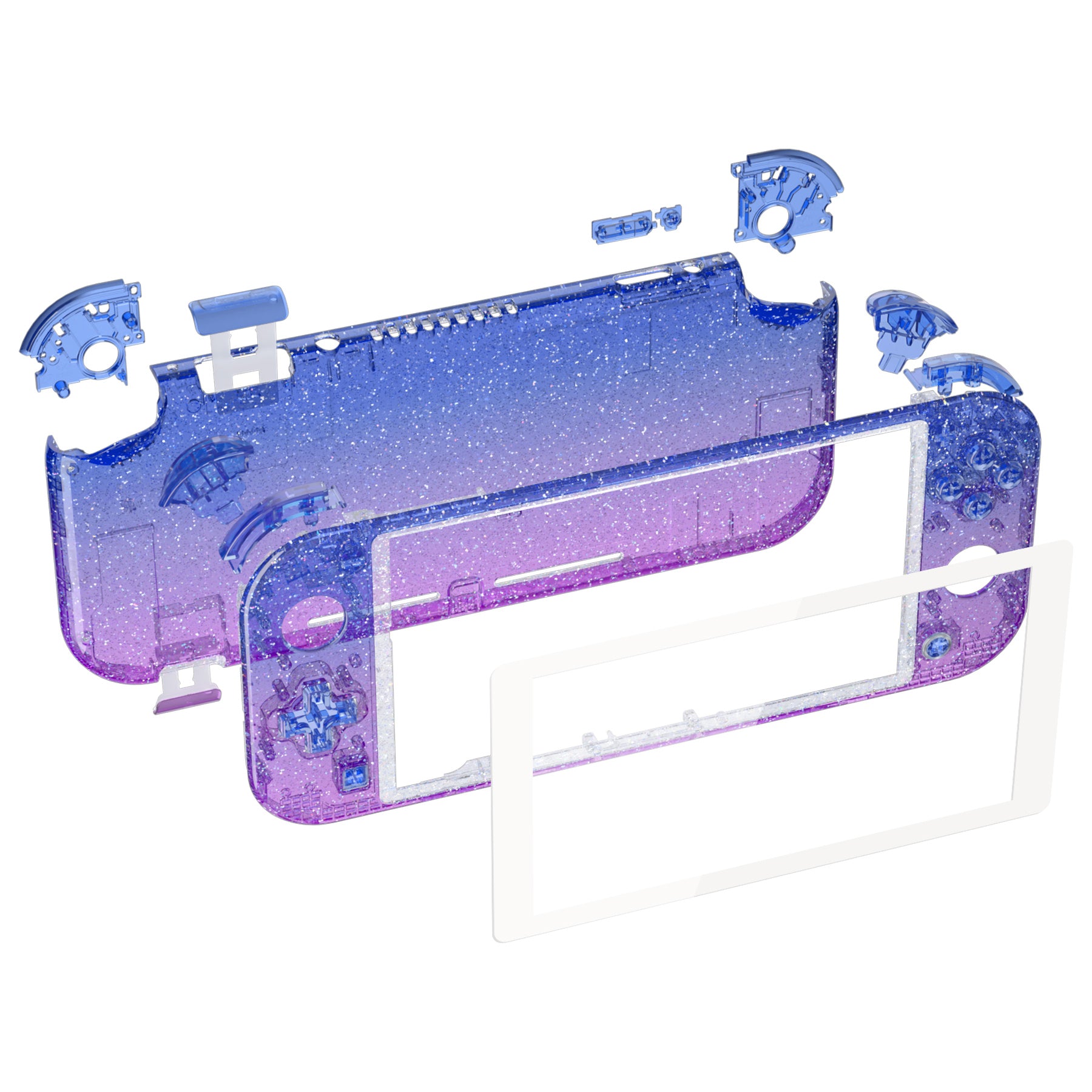 eXtremeRate Glitter Gradient Translucent Bluebell DIY Replacement Shell for Nintendo Switch Lite - Custom Controller Housing with Screen Protector | Perfect for Gaming Enthusiasts & Switch Lite Modders | Enhance Your Handheld Console Style