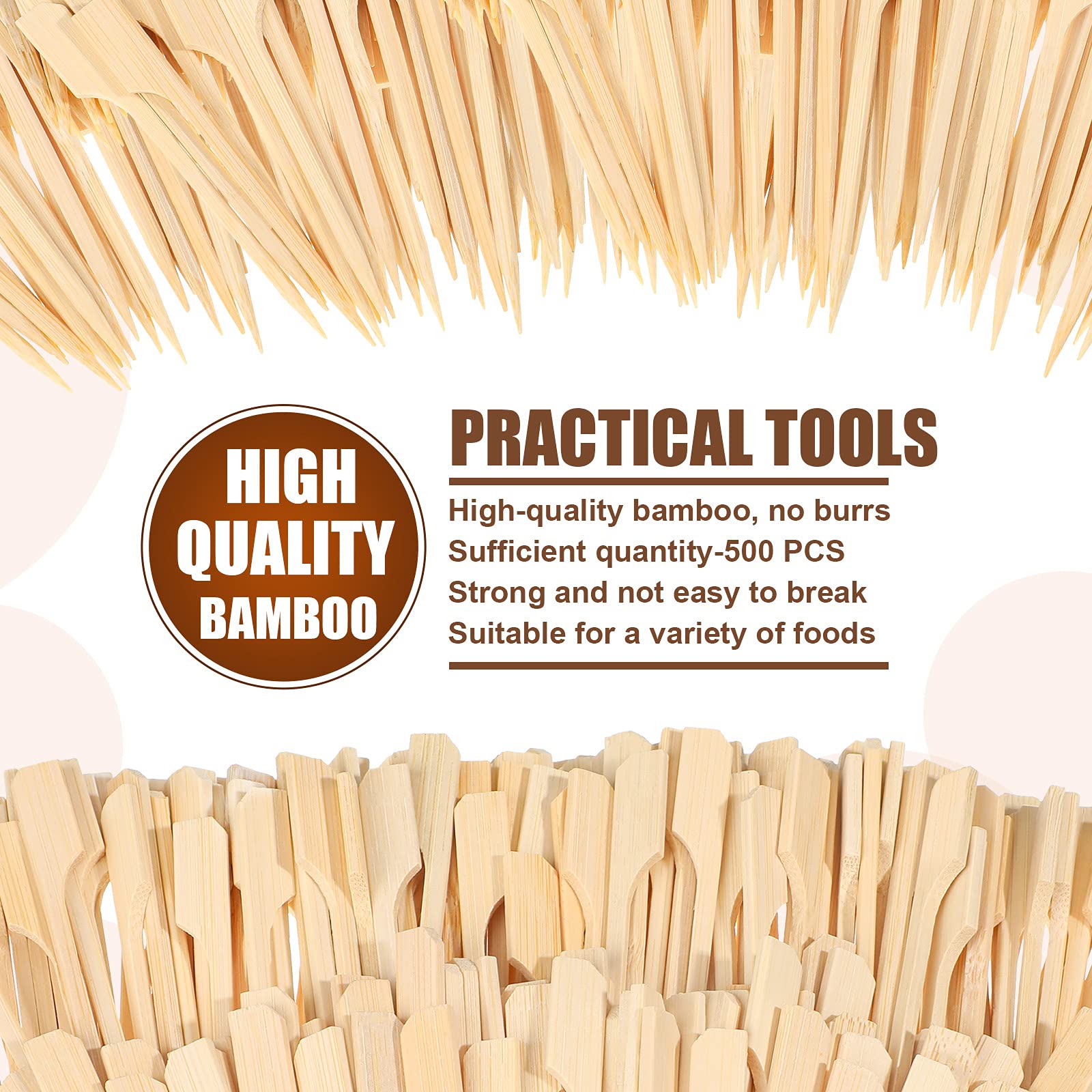 500 Pieces 3.5 Inch Bamboo Skewers - Wooden Cocktail Toothpicks & Appetizer Sticks for BBQ, Fruit Platters, Sandwich Picks, Party Snacks - Perfect for Cocktail Parties, Picnics, and Outdoor Gatherings