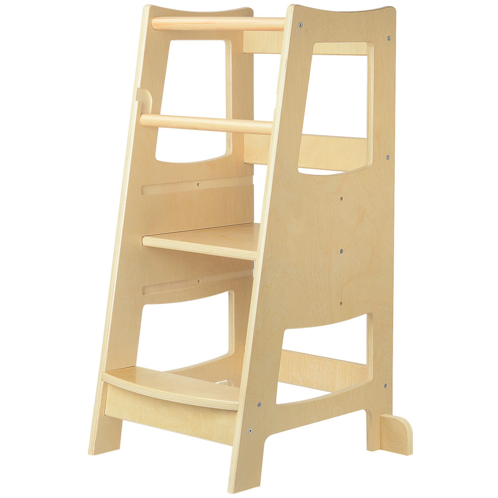 **Adjustable Wooden Toddler Step Stool with Safety Rail - 3 Height Levels for Kitchen, Bathroom & Counter - Safe Kids Step Stool Helper for Learning & Independence**    *(Use Scenes: Perfect for toddlers to safely reach sinks, countertops, or participate in cooking, brushing teeth, and other daily activities.)*