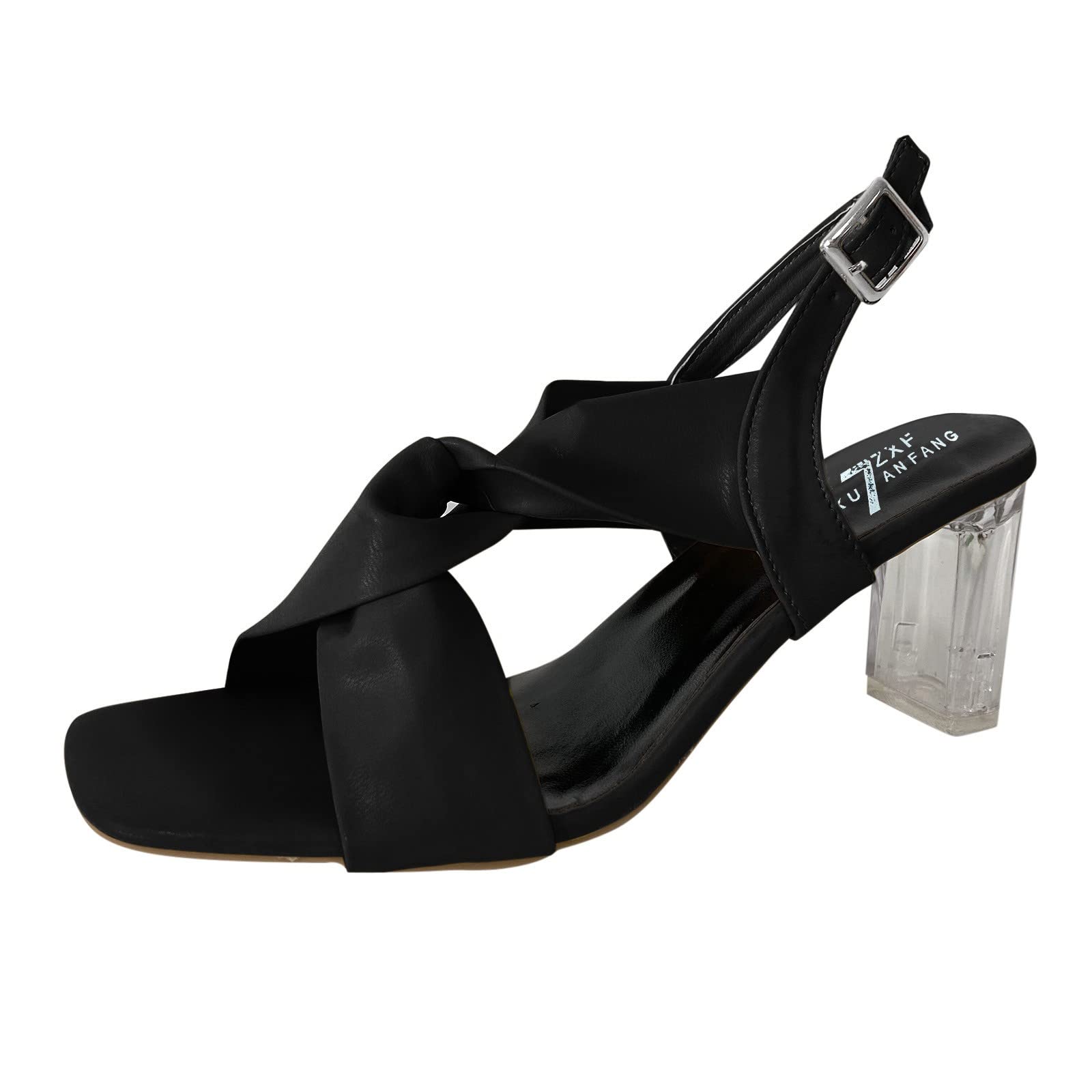 Women's Crystal Block Heel Sandals - Summer Fashion Cross Strap Buckle High Heels in Yellow | Perfect for Weddings, Parties & Date Nights