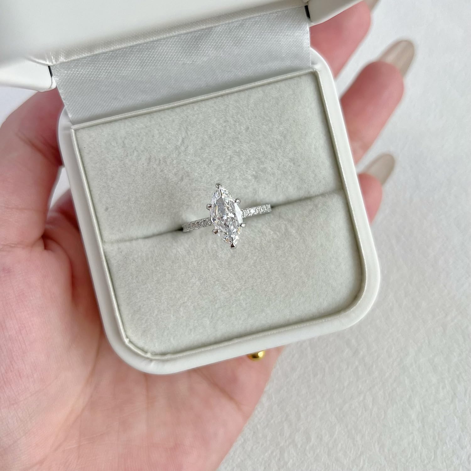 1.5CT Lab Grown Marquise Diamond Engagement Ring for Women - 18K White Gold Plated D Color VVS1 Clarity Promise/Wedding/Anniversary Ring - Perfect for Proposals, Bridal Jewelry & Special Occasions