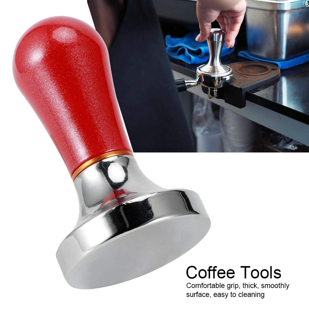 57mm Espresso Tamper - Professional Coffee Press Tool for Baristas | Heavy Duty Stainless Steel Coffee Accessory for Espresso Machines | Perfect for Home Coffee Bars & Cafés (Red)