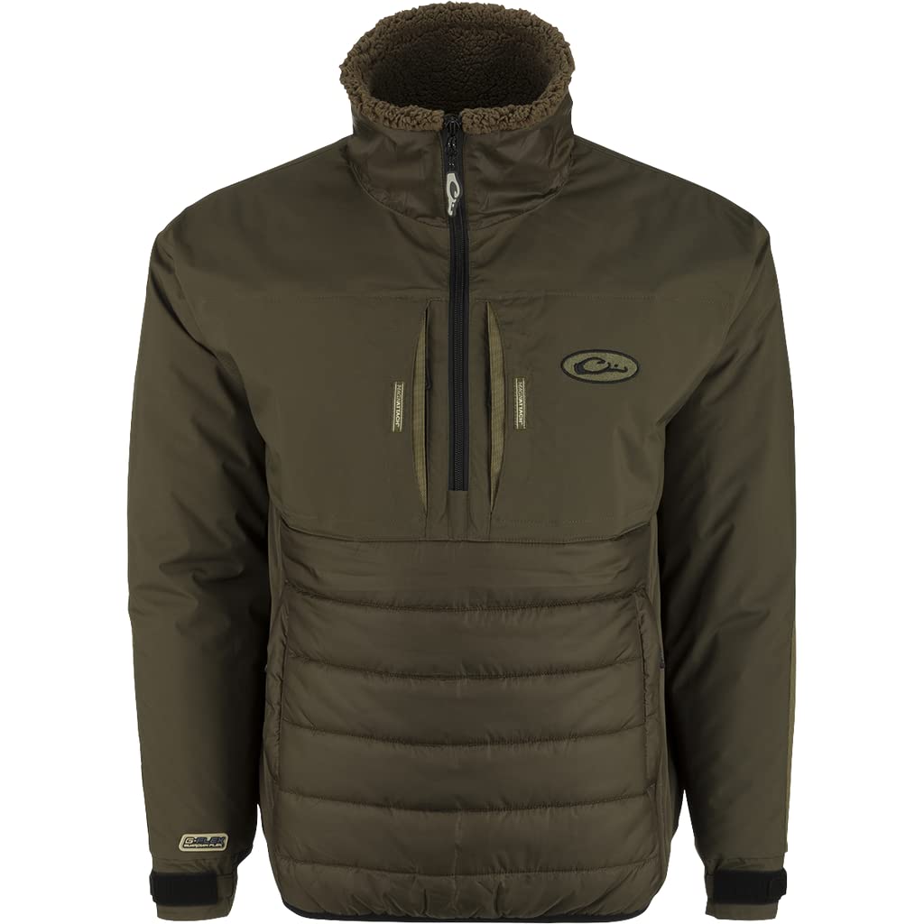 Drake Waterfowl Guardian Flex Double Down Eqwader 1/4 Zip Hunting Jacket - Green Timber Camo, Size Small - Waterproof & Insulated for Duck Hunting & Outdoor Adventures