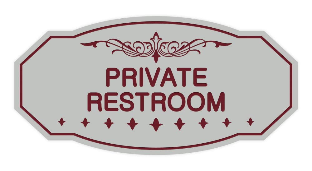 ByLITA Victorian Private Restroom Sign - Elegant Light Grey & Burgundy Bathroom Door Plaque - Perfect for Vintage Home Decor, Coffee Shops & Boutique Hotels