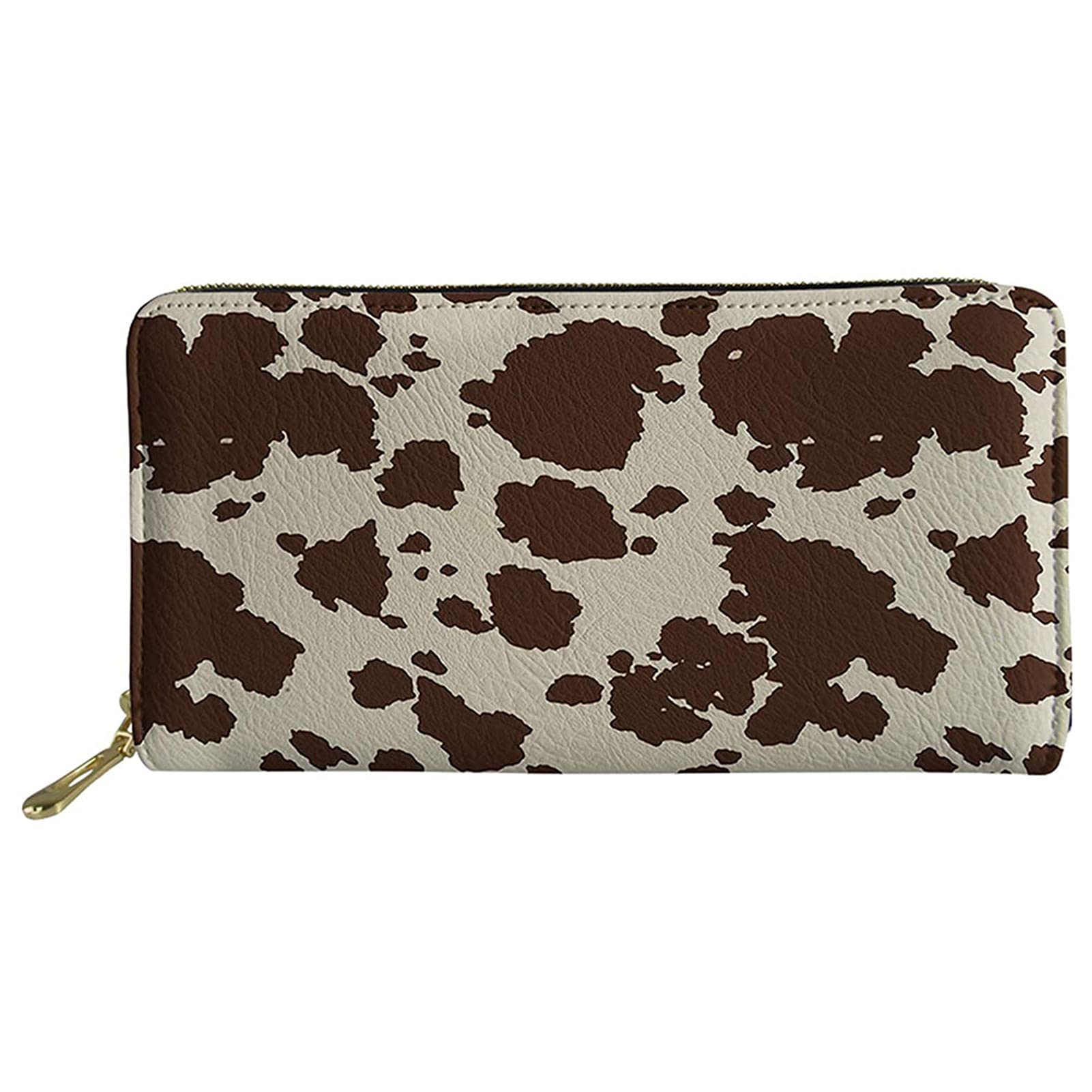 Belidome Brown Cow Print Long Wallet for Women - Stylish Leather Zipper Card Holder with Multiple Pockets - Perfect for Shopping, Travel & Everyday Use
