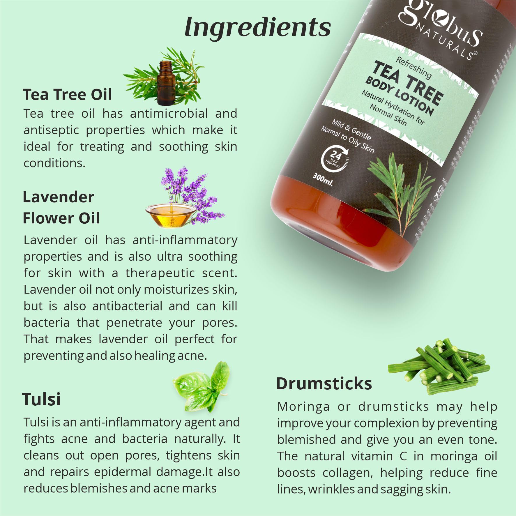 Globus Naturals Refreshing Tea Tree Body Lotion 300ml - Hydrating & Soothing Moisturizer for Dry Skin | Perfect for Daily Use, After Shower & Spa Treatments
