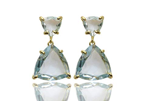 Blue Topaz Prong Set Gold Trillion Triangle Dangle Earrings for Women – Perfect for Weddings, Parties & Special Occasions