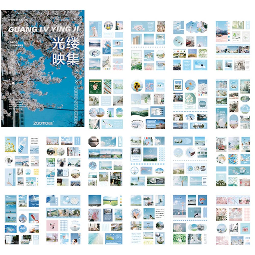 EAMOTOL 20 Sheets Journaling Landscape Stickers Washi PET - Self-Adhesive Light Shadow DIY Decorative Sticker Kit for Scrapbook, Diary, Journal, Planner, Craft Album, Calendar & Laptop Decoration - Perfect for Creative Projects, Memory Keeping and Gift Wrapping