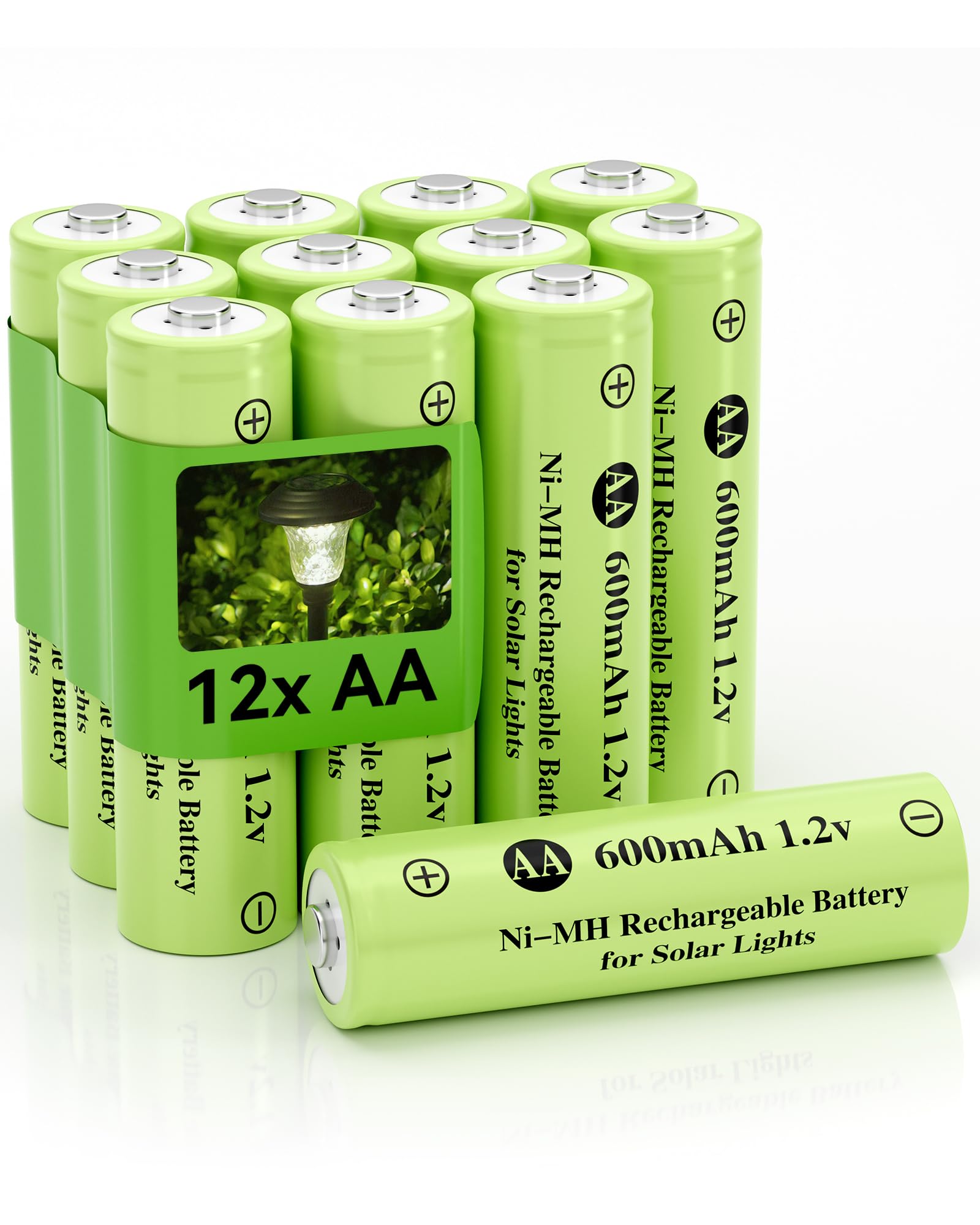 1.2V AA Ni-MH Rechargeable Batteries 600mAh - 12 Pack, Pre-Charged Double A Batteries with Low Self-Discharge for Solar Lights, Lawn Lamps, Outdoor Lighting - Perfect for Garden, Patio, and Landscape Lighting