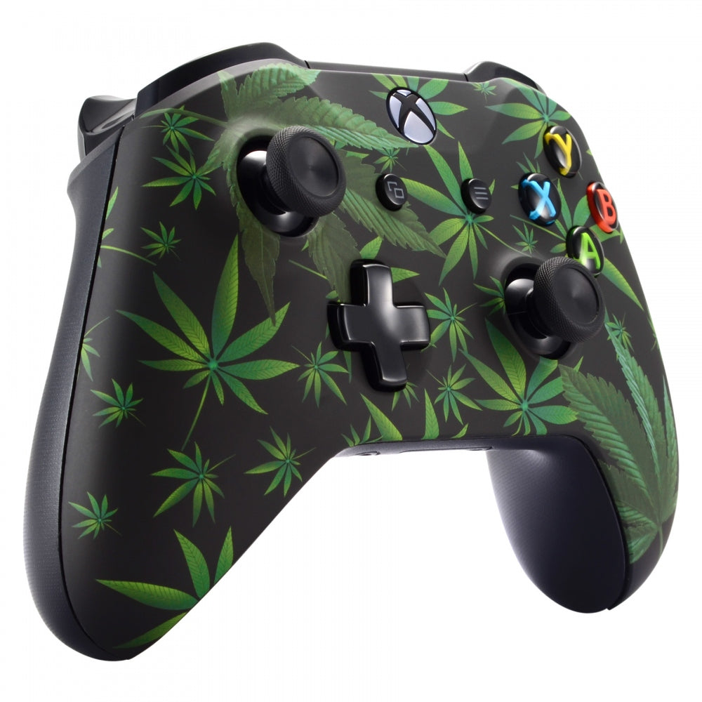 ExtremeRate Soft Touch Green Weeds Grip Front Housing Shell & Faceplate Cover Replacement Kit for Xbox One S/X Controller - Enhanced Comfort for Gaming & Long Play Sessions