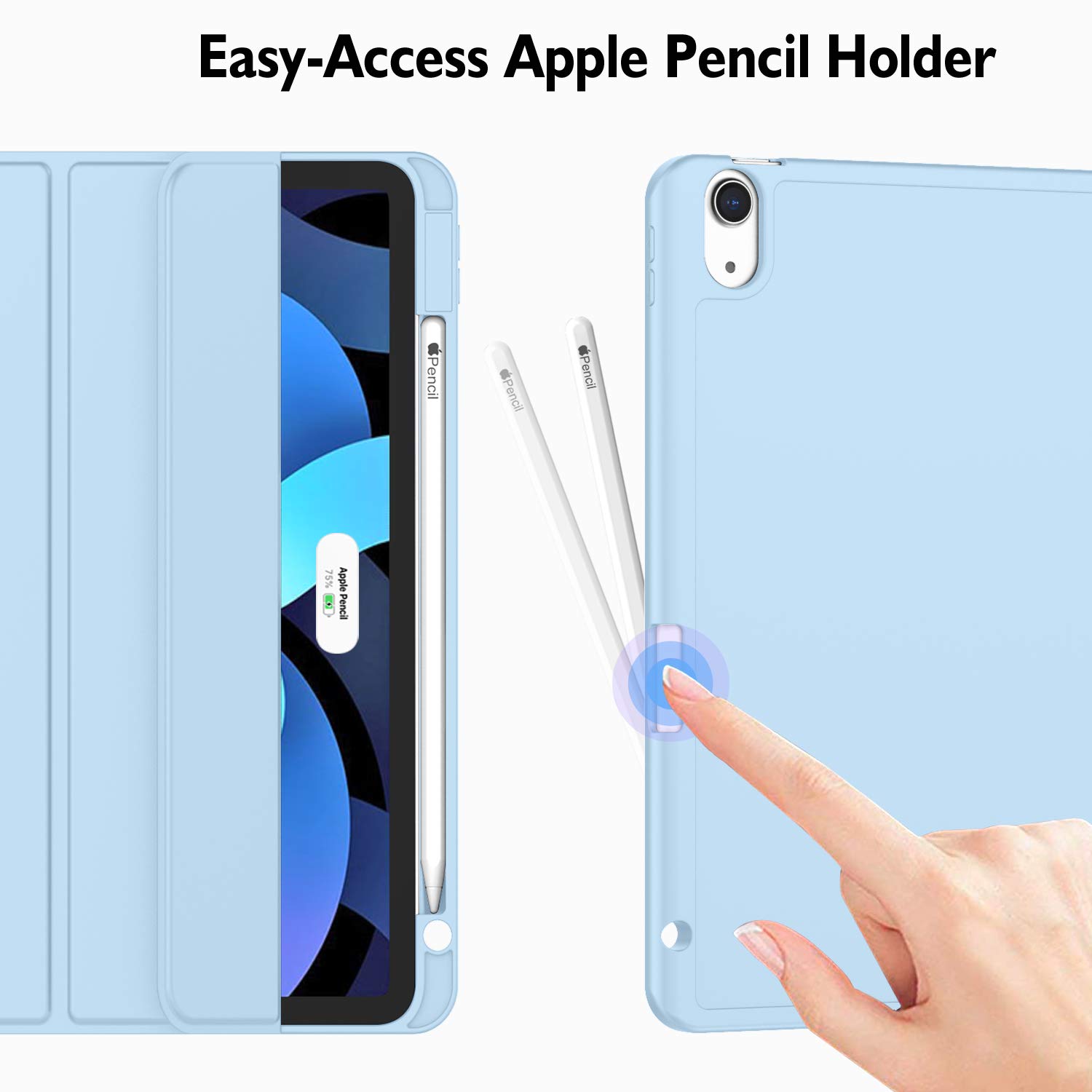 ZryXal iPad Air 11 Inch Case for M3 2025 & M2 2024 Models, Compatible with iPad Air 5th/4th Gen 2022/2020 10.9 Inch - Auto Wake/Sleep & Touch ID Support - Protective Cover for Work, School & Travel (Sky Blue)