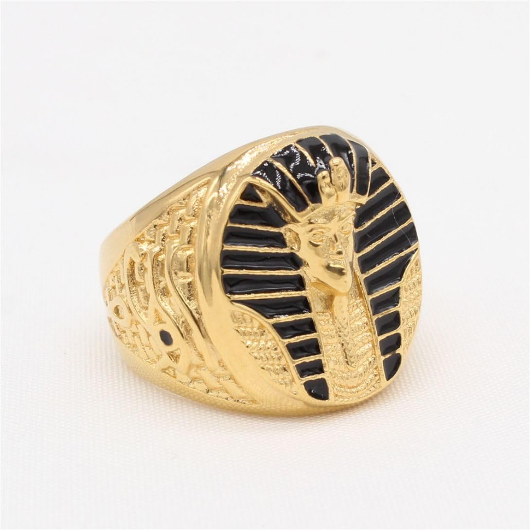 Egyptian Pharaoh Eye of Horus Ring for Men - Gold Hip Hop Biker Jewelry with Ancient Egyptian Cross Design - Perfect for Gothic Fashion, Biker Style & Hip Hop Accessories
