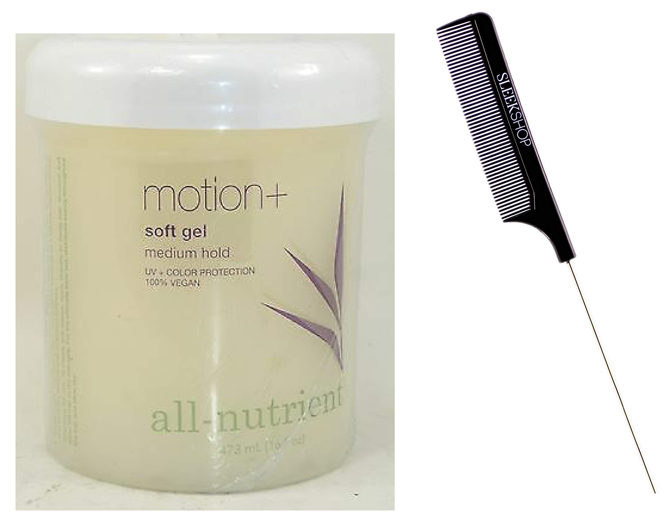 All Nutrient Motion + Soft Gel - Medium Hold Hair Styling Gel with Added Shine & UV/Color Protection, 100% Vegan (16oz PRO XL Size) w/Sleek Comb - Perfect for Curly, Wavy & Natural Hair Styling at Home or Salon