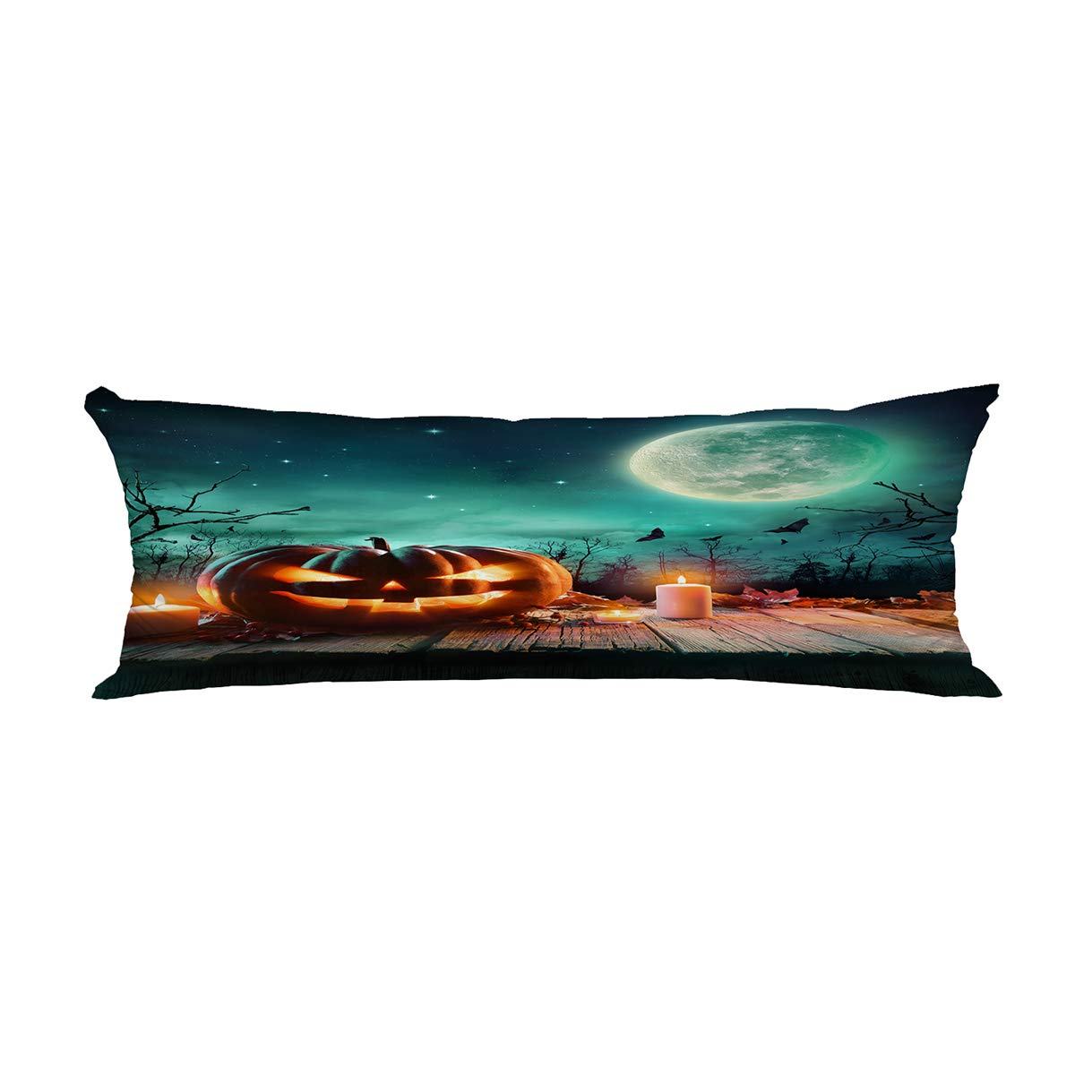 Spooky Halloween Pumpkin Wooden Plank Candles Body Pillow Cover - 20x60 Inch Horror Decor Pillowcase for Bed, Couch & Seasonal Home Decor