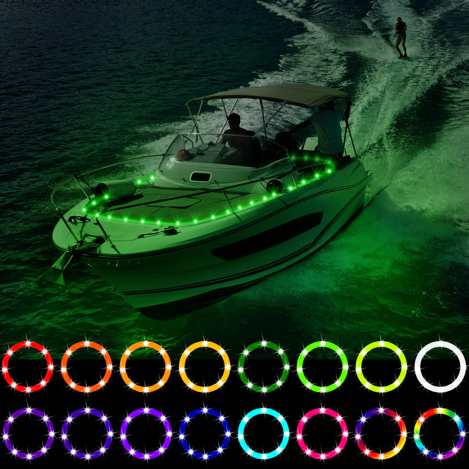 16.4Ft Waterproof LED Boat Strip Lights with Remote Control - 16 Color Changing Marine Lights for Interior & Deck - Perfect for Night Boating on Pontoon, Bass, Fishing Boats, Yachts & Vessels | Enhance Ambiance & Safety on Water
