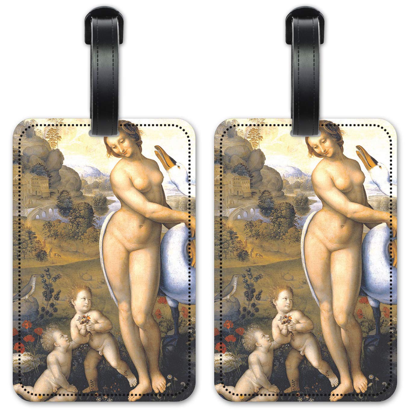Da Vinci Leda & Swan Luggage ID Tags - Personalized Suitcase Identification Cards Set of 2 - Travel Accessories for Suitcases, Backpacks & Carry-On Bags