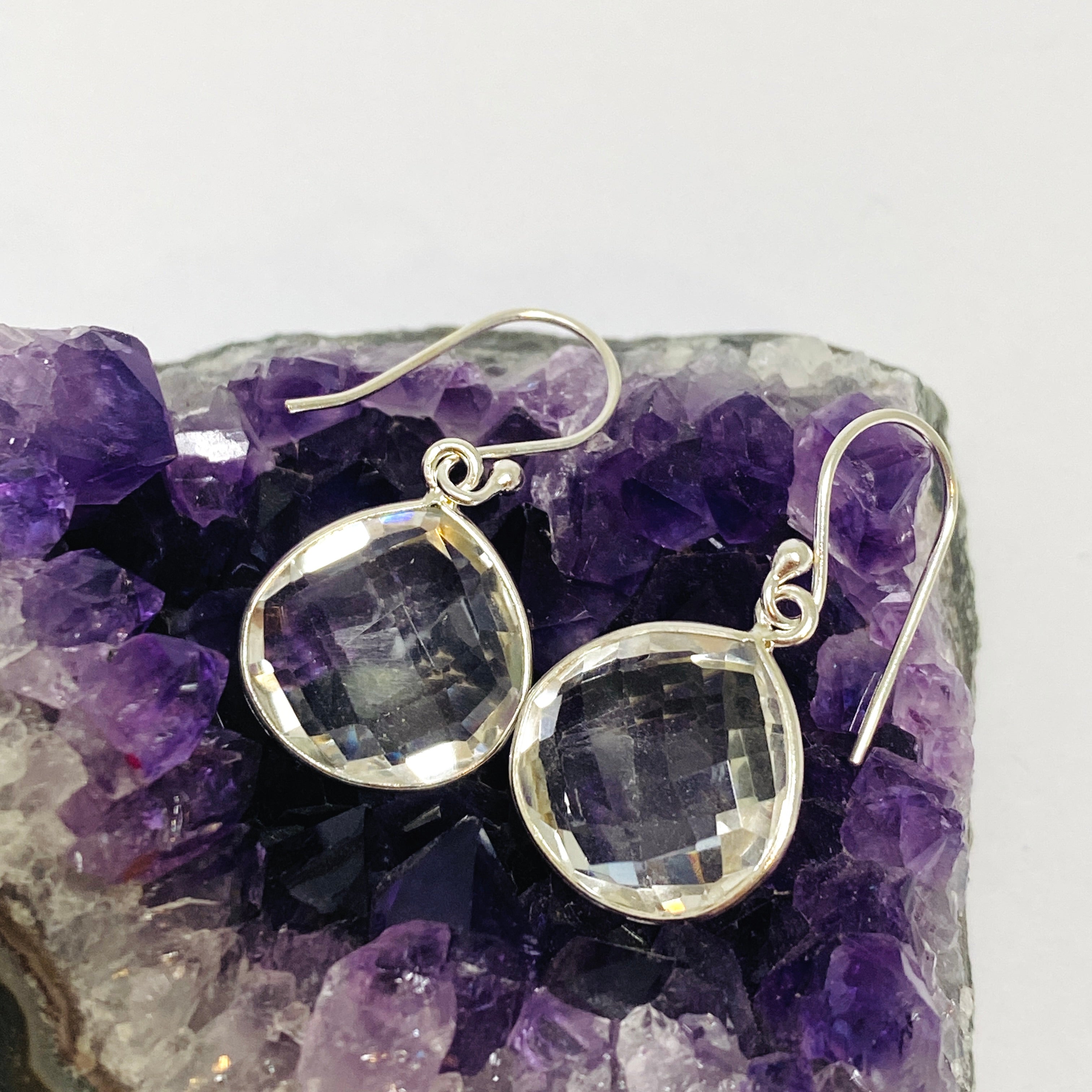 Clear Quartz Teardrop Checkerboard Faceted Earrings for Women | Dainty Crystal Drop Dangle Jewelry | Perfect for Weddings, Parties & Everyday Wear