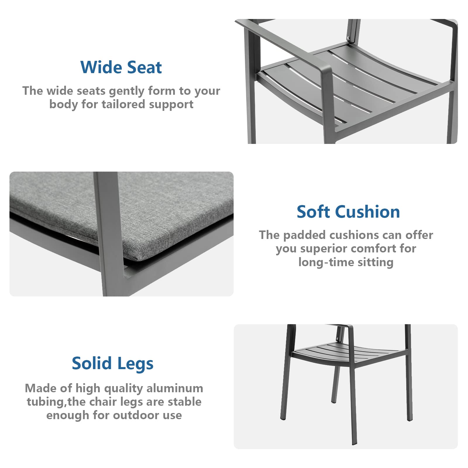 **4-Piece Patio Dining Chairs Set - Stackable Outdoor Chairs with Aluminum Frame & Wide Seats - Grey Backyard & Garden Furniture for Dining, Lounging & Entertaining**