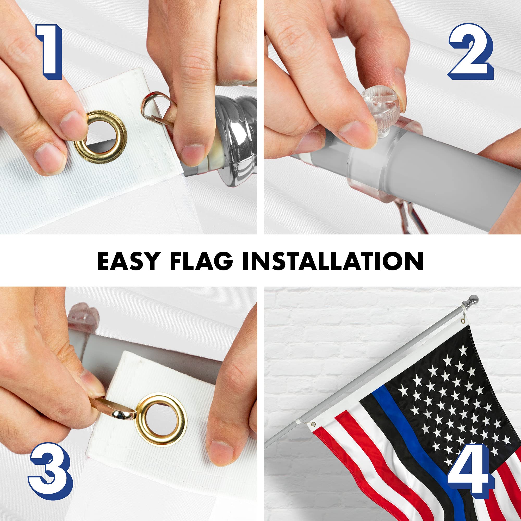 6ft Silver Aluminum Spinning Flagpole with 3x5ft Blue Lives Matter Flag - Brass Grommets, Embroidered Design - Perfect for Backyard, Patriotic Displays & Outdoor Decor