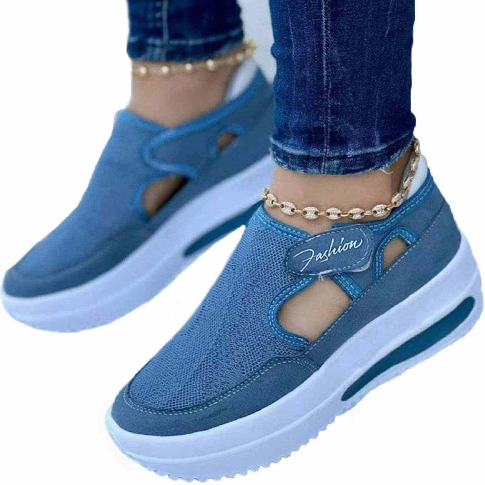 Women's Spring Casual Sneakers - Breathable Mesh Walking Shoes for Women | Fashionable & Comfortable Sneakers for Daily Wear, Jogging & Outdoor Activities (Blue, Size 6)