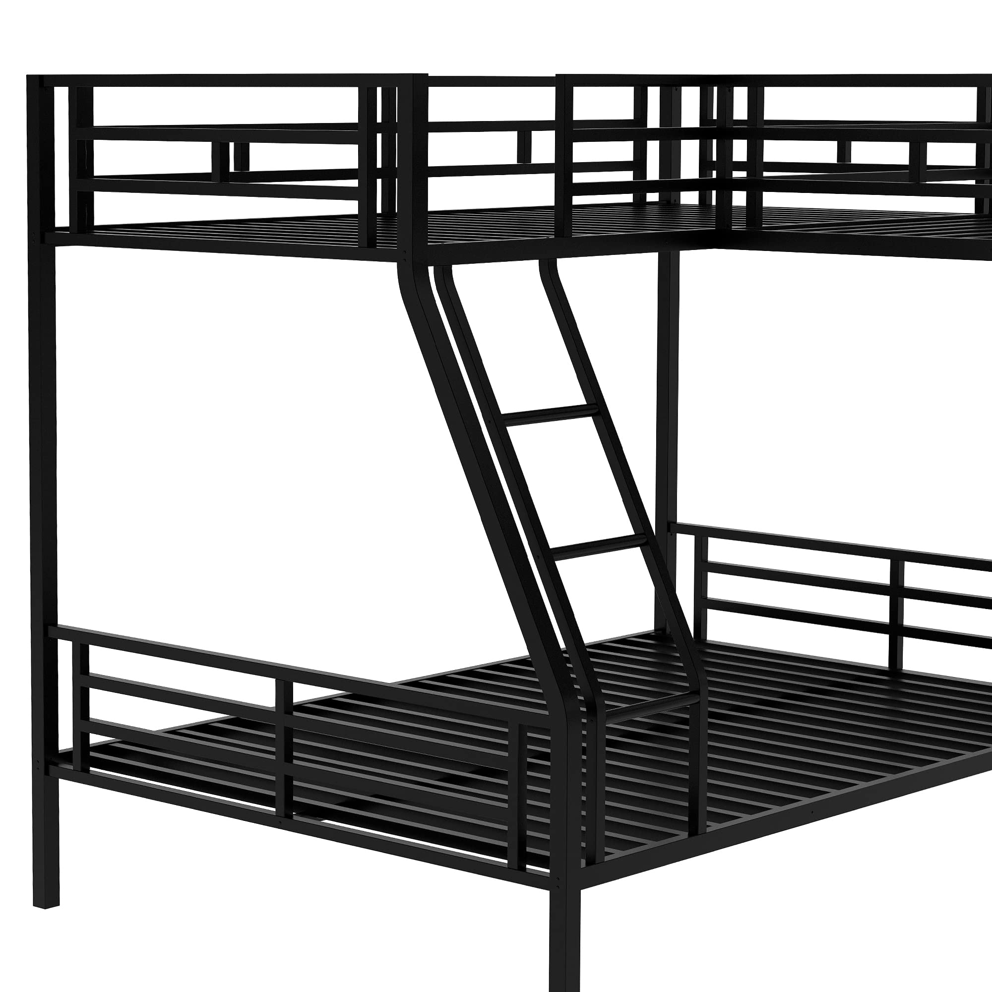 Triple Bunk Beds with Ladder - L-Shaped Twin Over Full Metal Bunk Bed Frame with Attached Loft Bed & Desk for Kids, Teens, Boys & Girls - Space-Saving Metallic Black Corner Bunk Bed for Small Rooms, Dorms & Shared Bedrooms