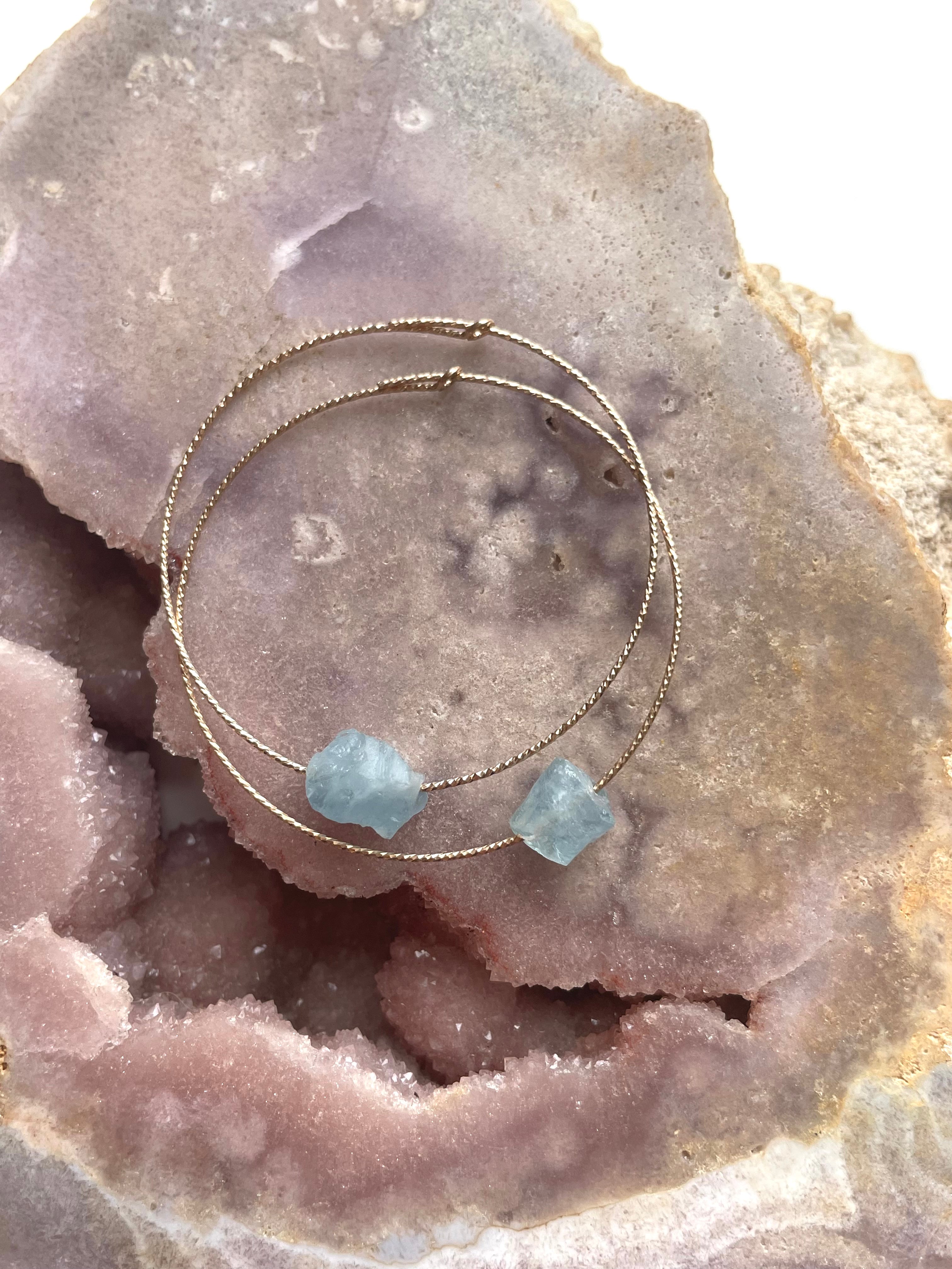 Elegant Raw Natural Aquamarine Hoop Earrings - 14K Gold Filled or 925 Sterling Silver - Perfect for Weddings, Date Nights & Special Occasions