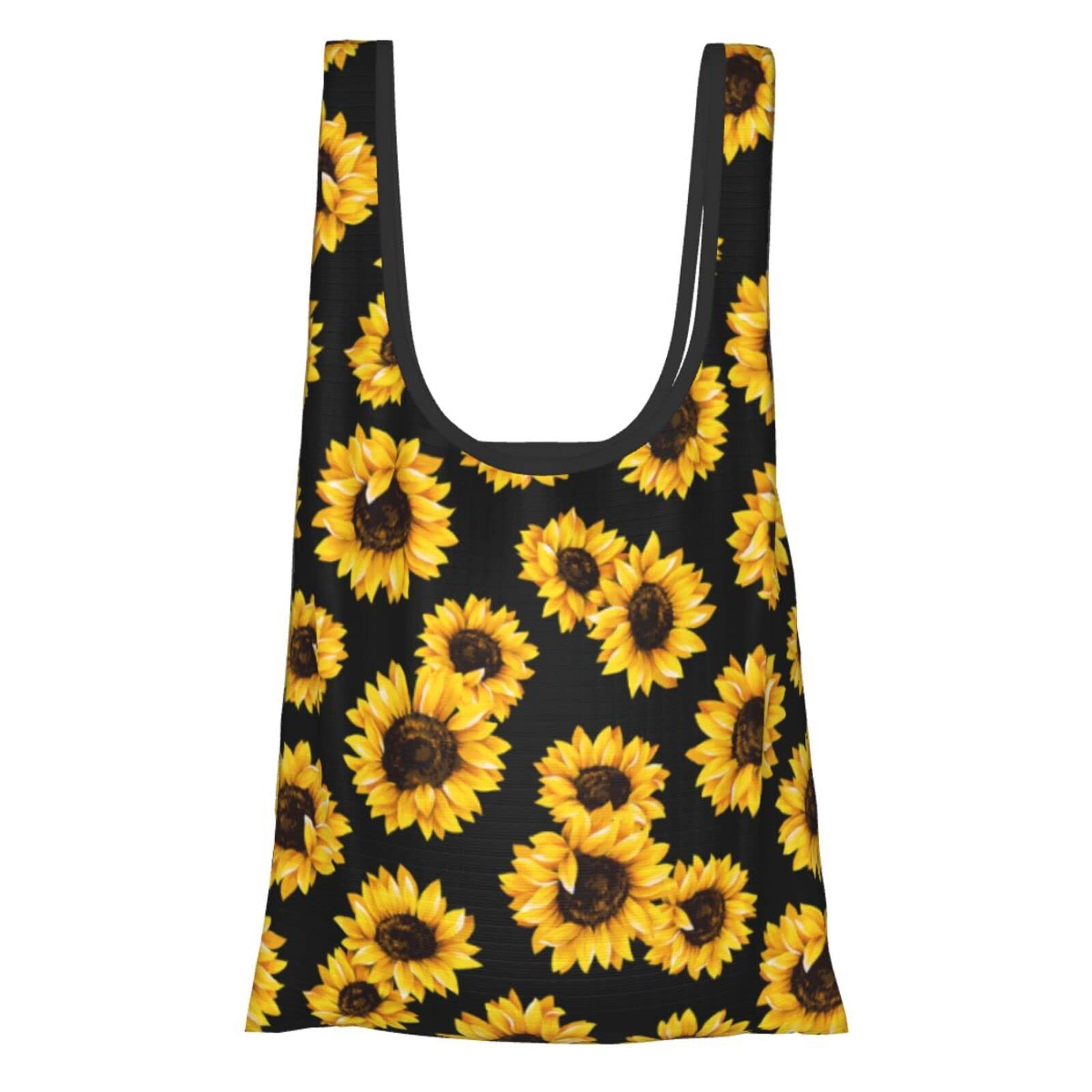 YANGDADAA Large Reusable Grocery Bags with Sunflower Print - Foldable Shopping Tote with Small Pouch, Lightweight & Durable for Groceries, Beach, Picnics & Daily Errands