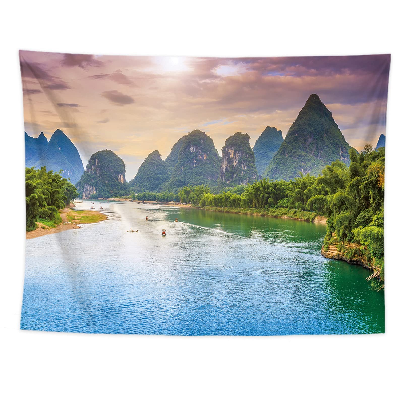 Nature Tapestry Wall Hanging - Green Mountains River Landscape Art Decor for Bedroom, Living Room, Dorm (73x95cm/28.7x37.4in) - Perfect for Boho Home Decor, Meditation Spaces & Gift Giving