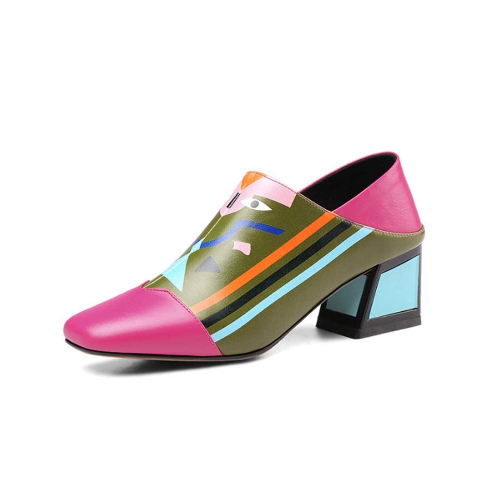 QSCVDEA Women's Fashion Printed Thick Heel Shoes - Sexy High Heels for Spring & Autumn, Comfortable Casual Ladies Shoes (Color A, Size EU42) - Perfect for Office, Party & Date Night Outfits