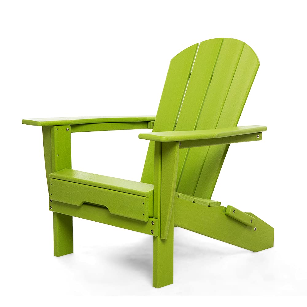 Premium Resin Teak Folding Adirondack Chair - Heavy Duty Weather-Resistant Outdoor Patio Furniture - Easy Assembly Backyard, Poolside & Firepit Seating - Heritage Collection (Green) - Perfect for Garden Relaxation, Beach Houses & Camping Retreats