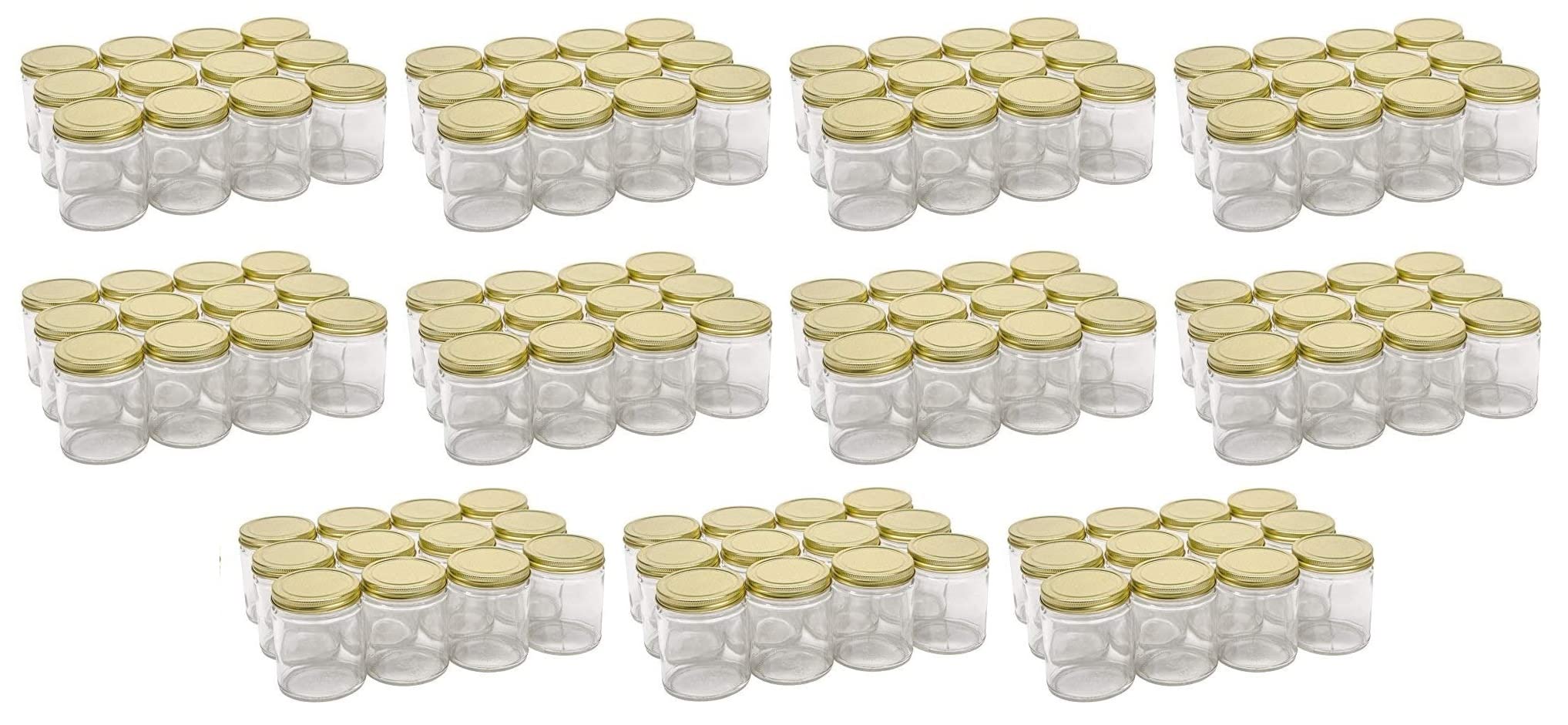 North Mountain Supply 9 Oz Glass Mason Jars with 70mm Gold Lids - 12 Pack (11 Cases) for Canning, Preserving, DIY Crafts & Home Storage - Perfect for Jams, Pickles, Candles & Gift Packaging