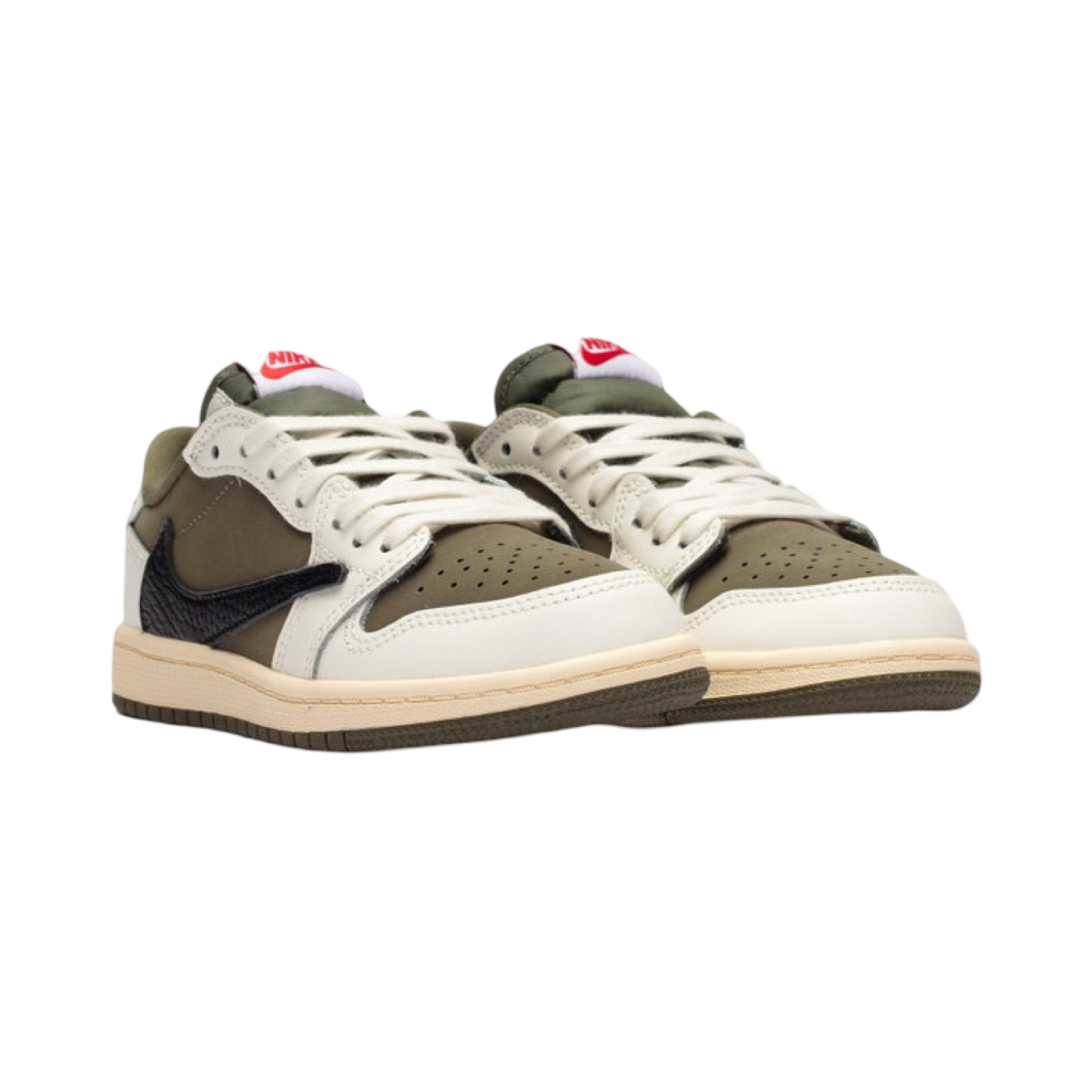 Travis Scott x Air Jordan 1 Low OG SP (PS) Kids Shoes - Medium Olive/Black/White - Stylish Sneakers for Boys & Girls - Perfect for School, Sports & Casual Wear