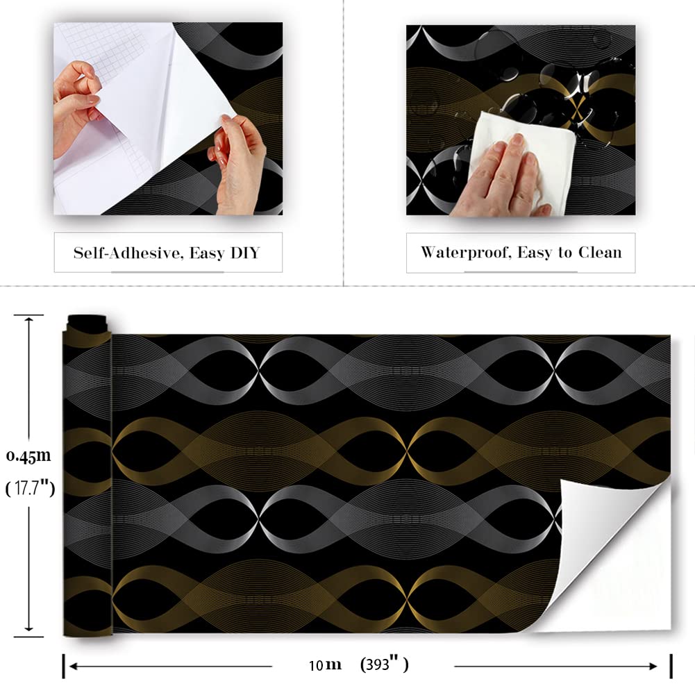 Peel and Stick Wallpaper - Geometric Waves Curve Design, 17.7