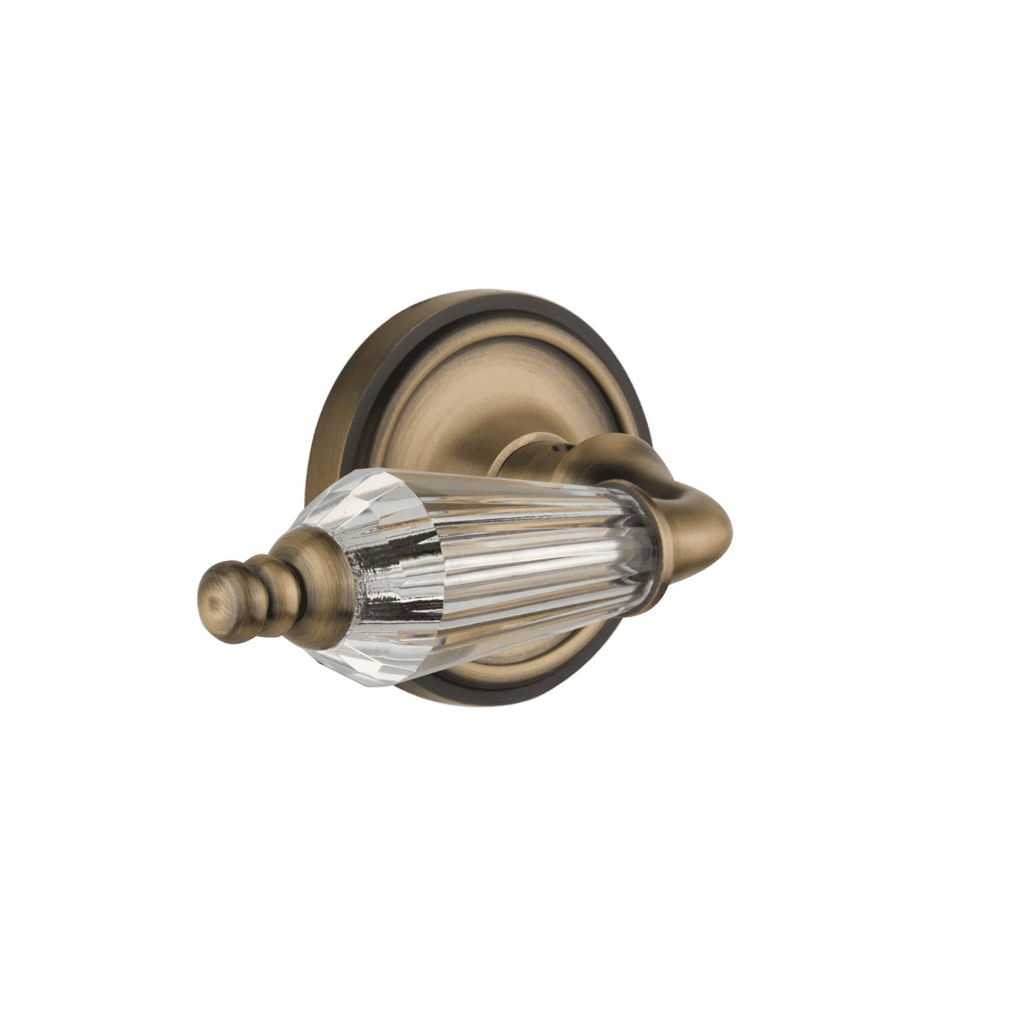 Antique Brass Classic Rosette with Parlour Crystal Lever - Vintage Door Handle for Victorian Homes & Historic Renovations